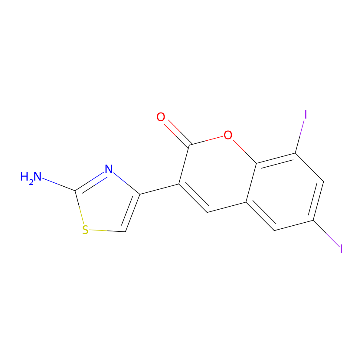 3-(2-amino-1,3-thiazol-4-yl)-6,8-diiodo-2H-chromen-2-one molecular structure, CAS 325799-72-2