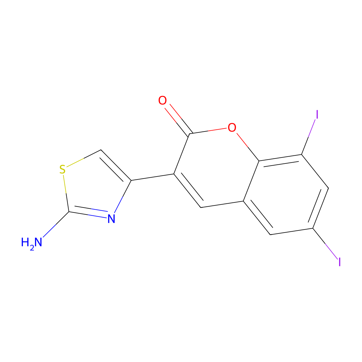 3-(2-amino-1,3-thiazol-4-yl)-6,8-diiodo-2H-chromen-2-one molecular structure, CAS 325799-72-2