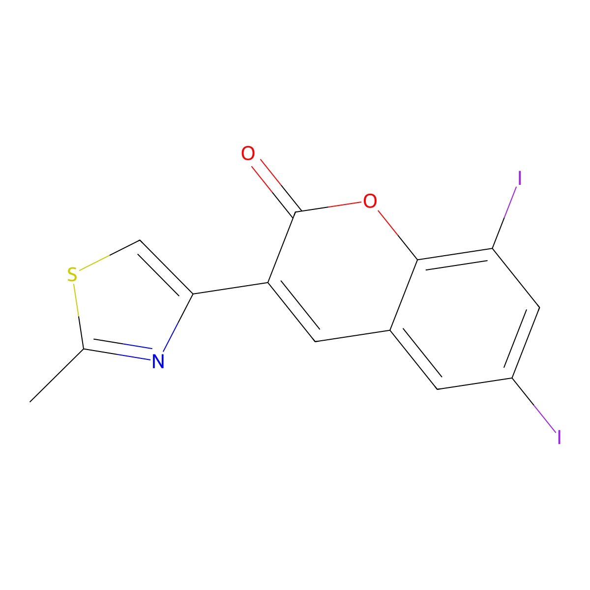 6,8-diiodo-3-(2-methyl-1,3-thiazol-4-yl)-2H-chromen-2-one molecular structure, CAS 325799-74-4