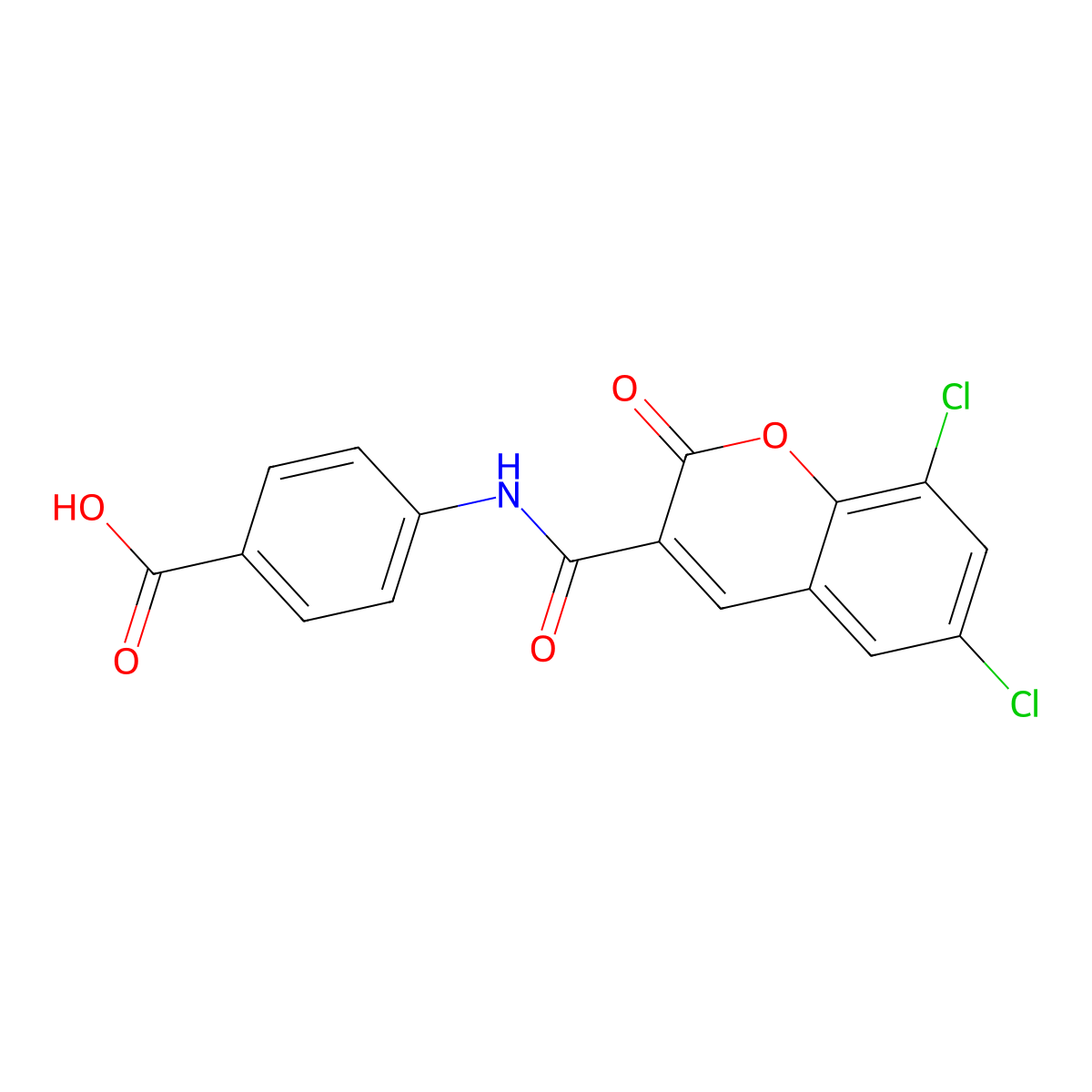 4-(6,8-dichloro-2-oxo-2H-chromene-3-carboxamido)benzoic acid molecular structure, CAS 325802-48-0