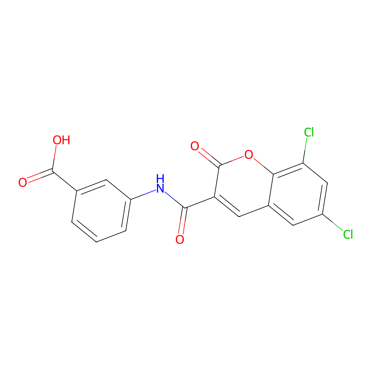 3-[(6,8-Dichloro-2-oxochromen-3-yl)carbonylamino]benzoic acid molecular structure, CAS 325802-49-1