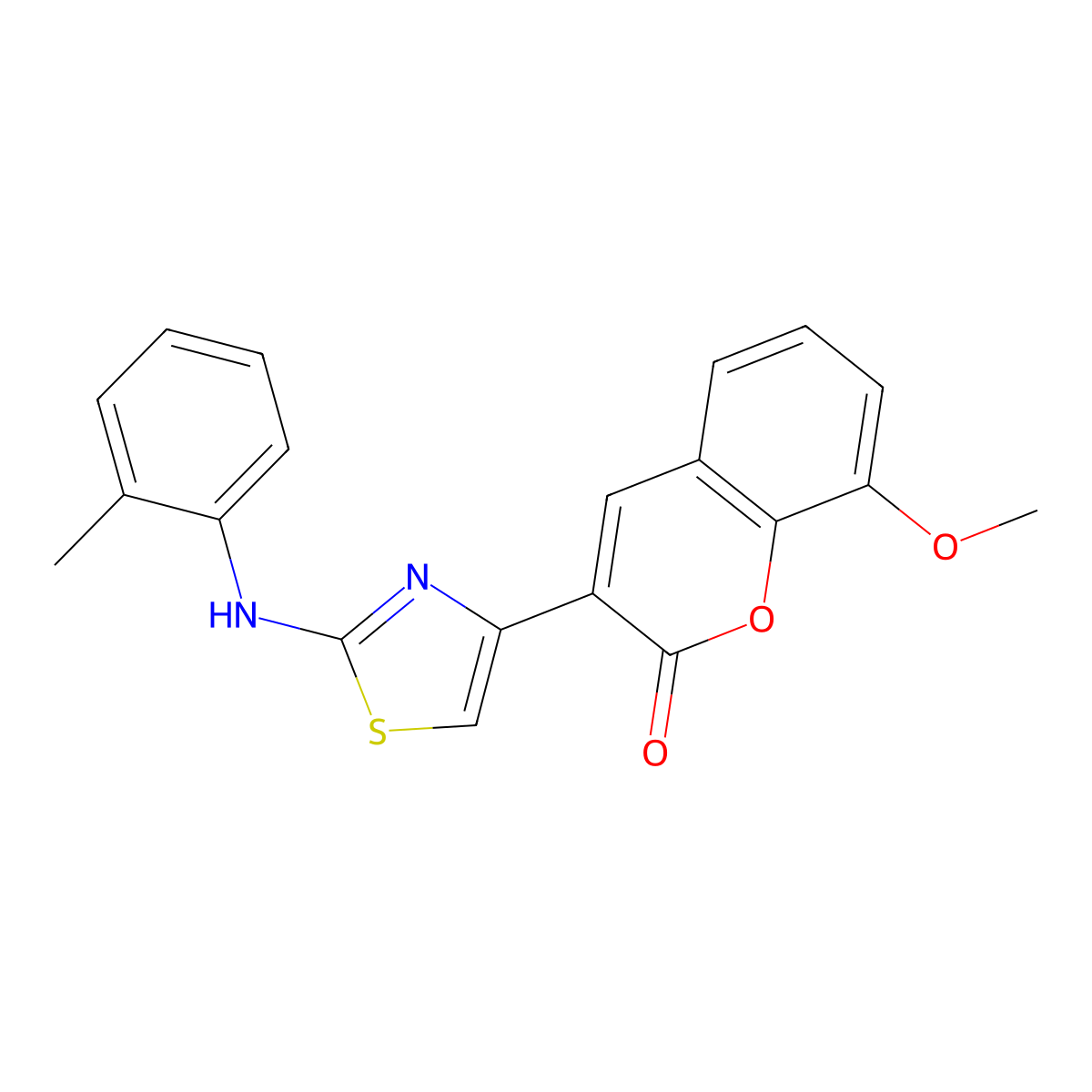 8-methoxy-3-(2-(o-tolylamino)thiazol-4-yl)-2H-chromen-2-one molecular structure, CAS 325804-06-6
