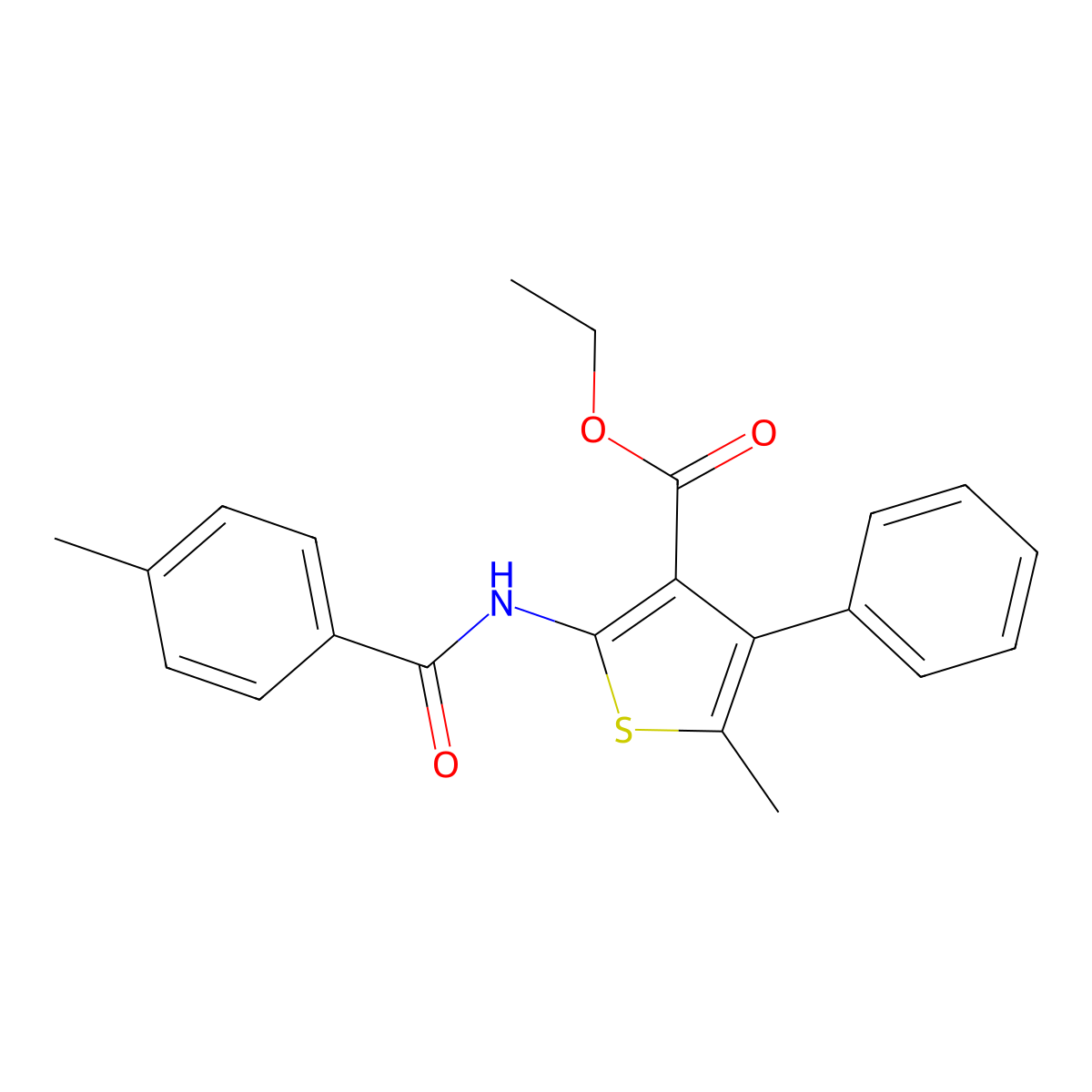 Ethyl 5-methyl-2-[(4-methylbenzoyl)amino]-4-phenyl-3-thiophenecarboxylate molecular structure, CAS 325806-52-8