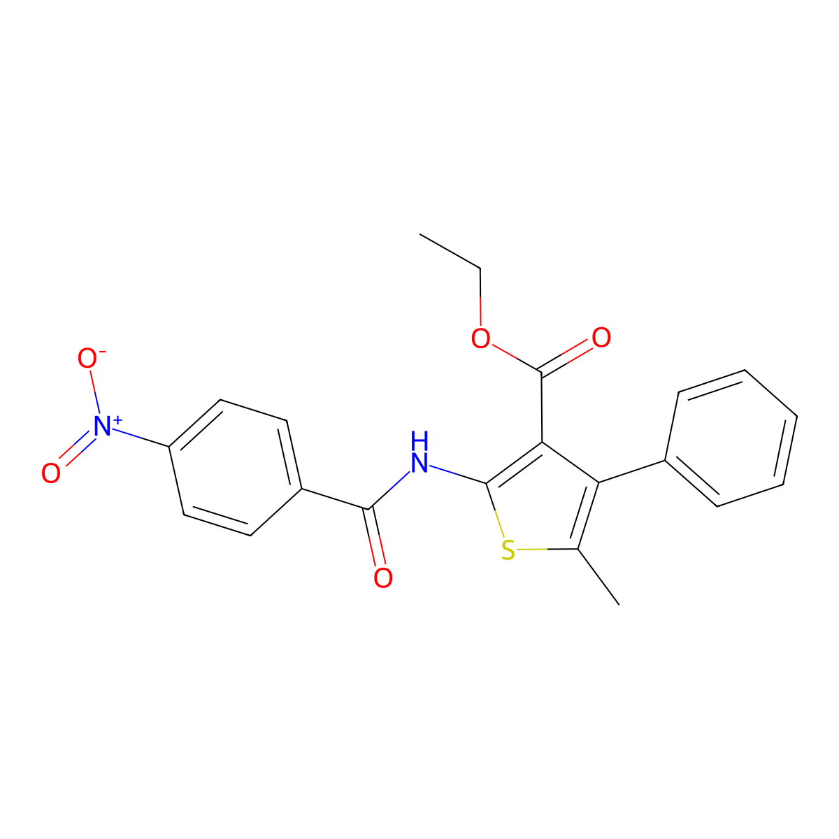 Ethyl 5-methyl-2-(4-nitrobenzamido)-4-phenylthiophene-3-carboxylate molecular structure, CAS 325806-53-9
