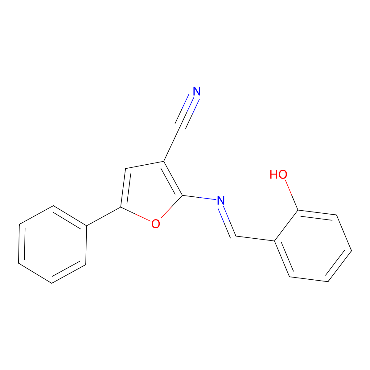 2-{[(E)-(2-hydroxyphenyl)methylidene]amino}-5-phenyl-3-furonitrile molecular structure, CAS 325809-26-5