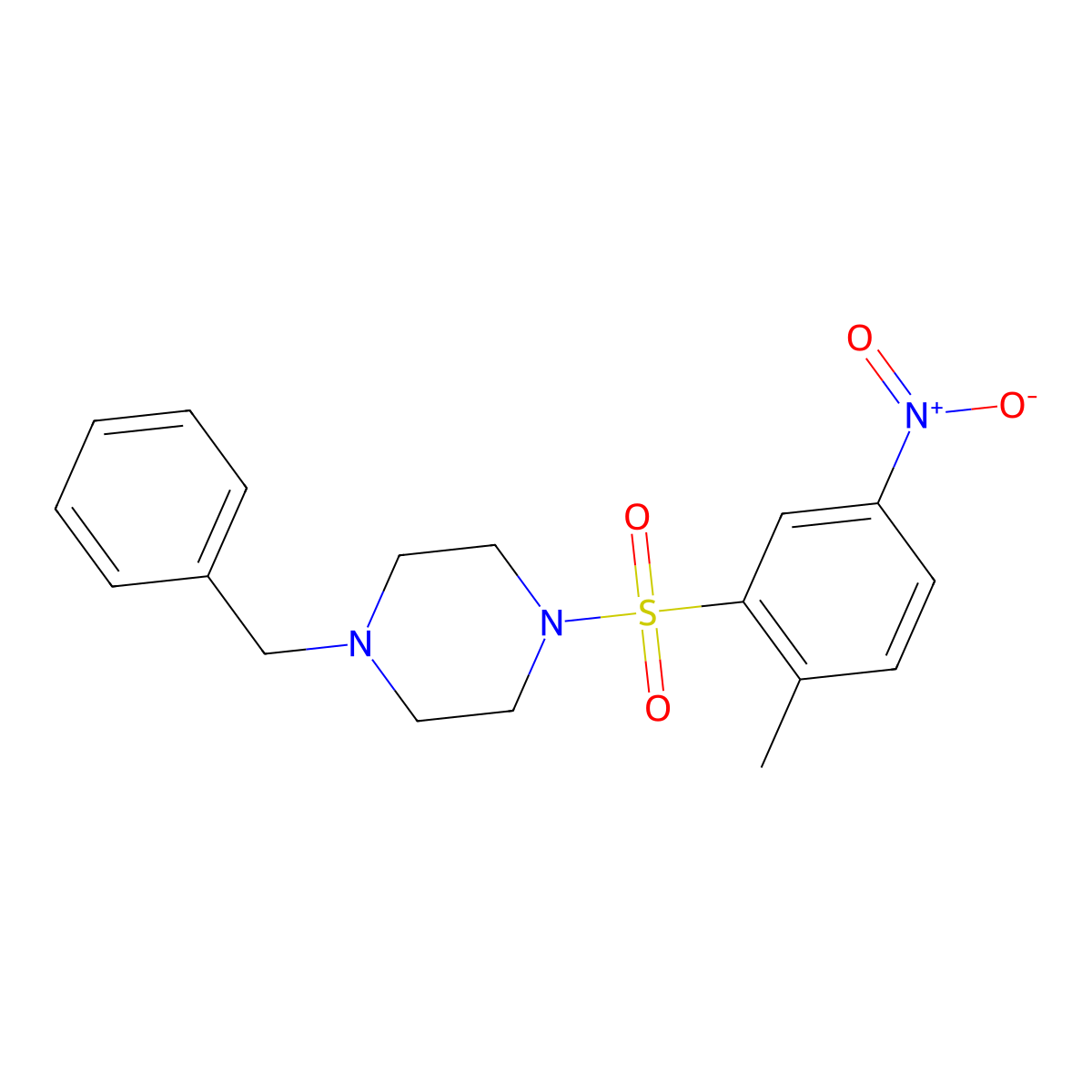 1-Benzyl-4-(2-methyl-5-nitrobenzenesulfonyl)piperazine molecular structure, CAS 325809-63-0