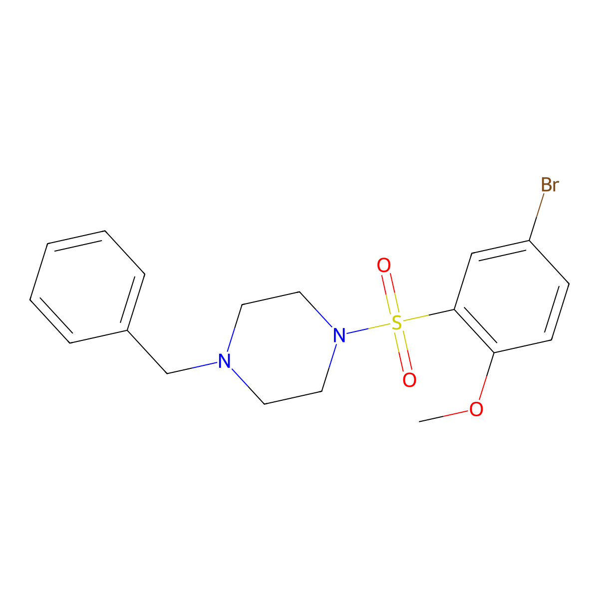 1-Benzyl-4-(5-bromo-2-methoxyphenyl)sulfonylpiperazine molecular structure, CAS 325809-72-1