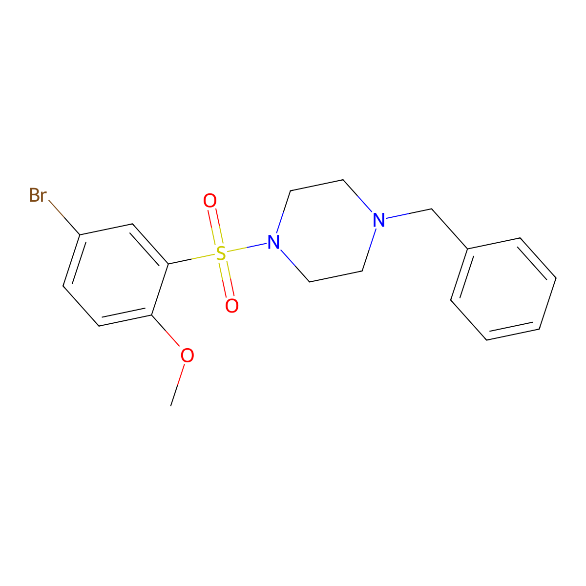 1-Benzyl-4-(5-bromo-2-methoxyphenyl)sulfonylpiperazine molecular structure, CAS 325809-72-1
