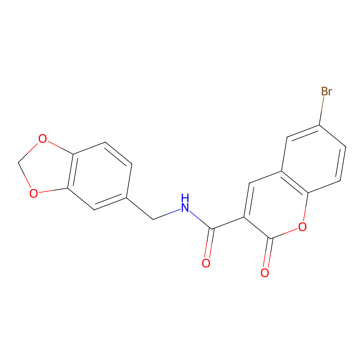 N-(1,3-benzodioxol-5-ylmethyl)-6-bromo-2-oxo-2H-chromene-3-carboxamide molecular structure, CAS 325810-67-1