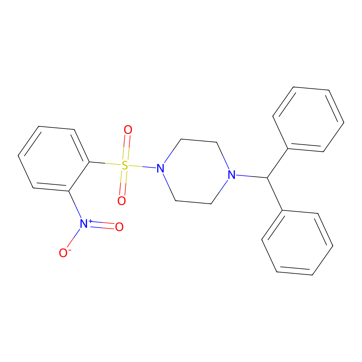 1-Benzhydryl-4-((2-nitrophenyl)sulfonyl)piperazine molecular structure, CAS 325812-48-4