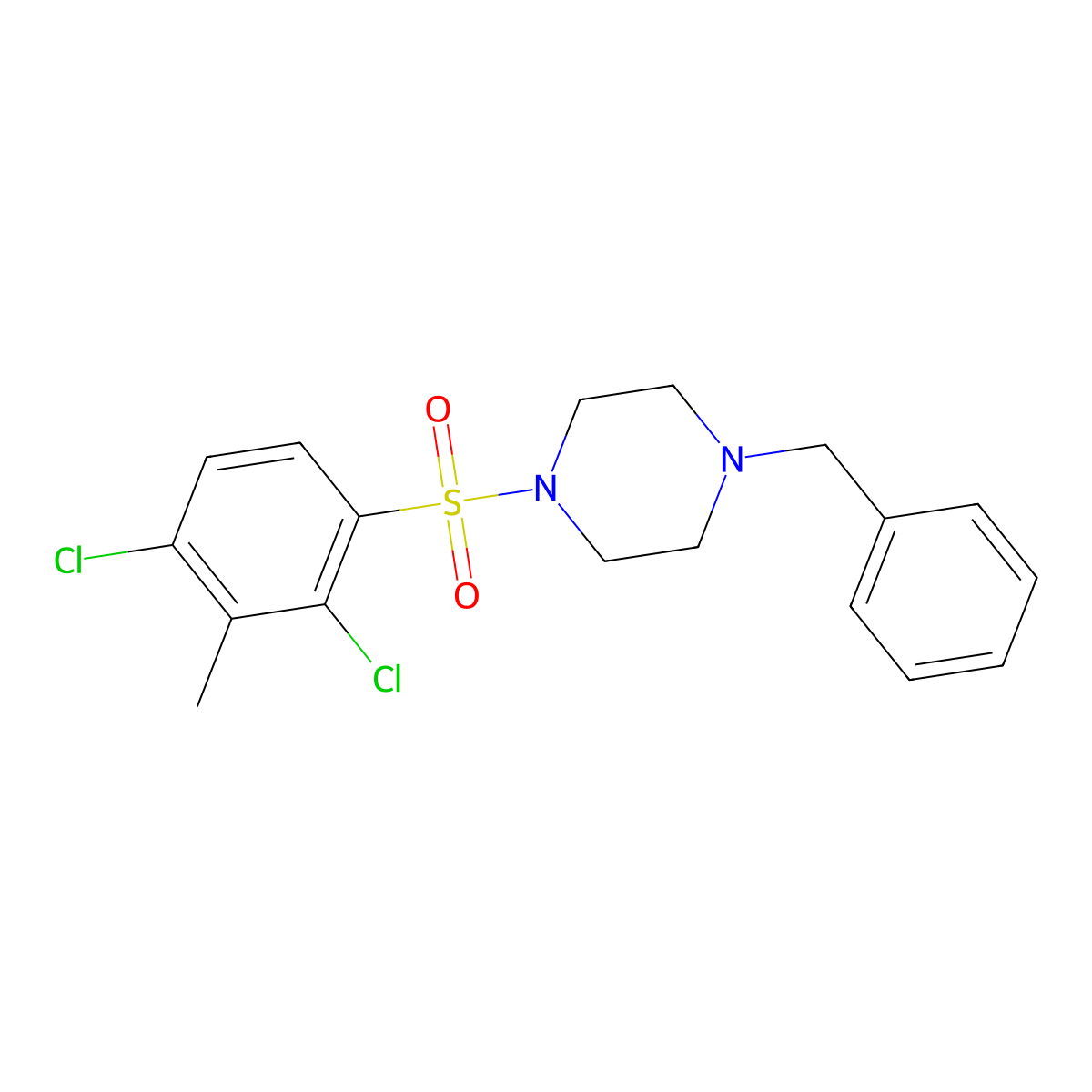 1-Benzyl-4-(2,4-dichloro-3-methylbenzenesulfonyl)piperazine molecular structure, CAS 325812-70-2