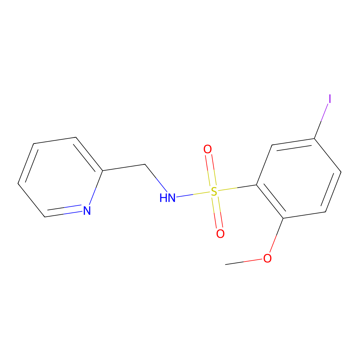 5-iodo-2-methoxy-N-(pyridin-2-ylmethyl)benzenesulfonamide molecular structure, CAS 325812-95-1