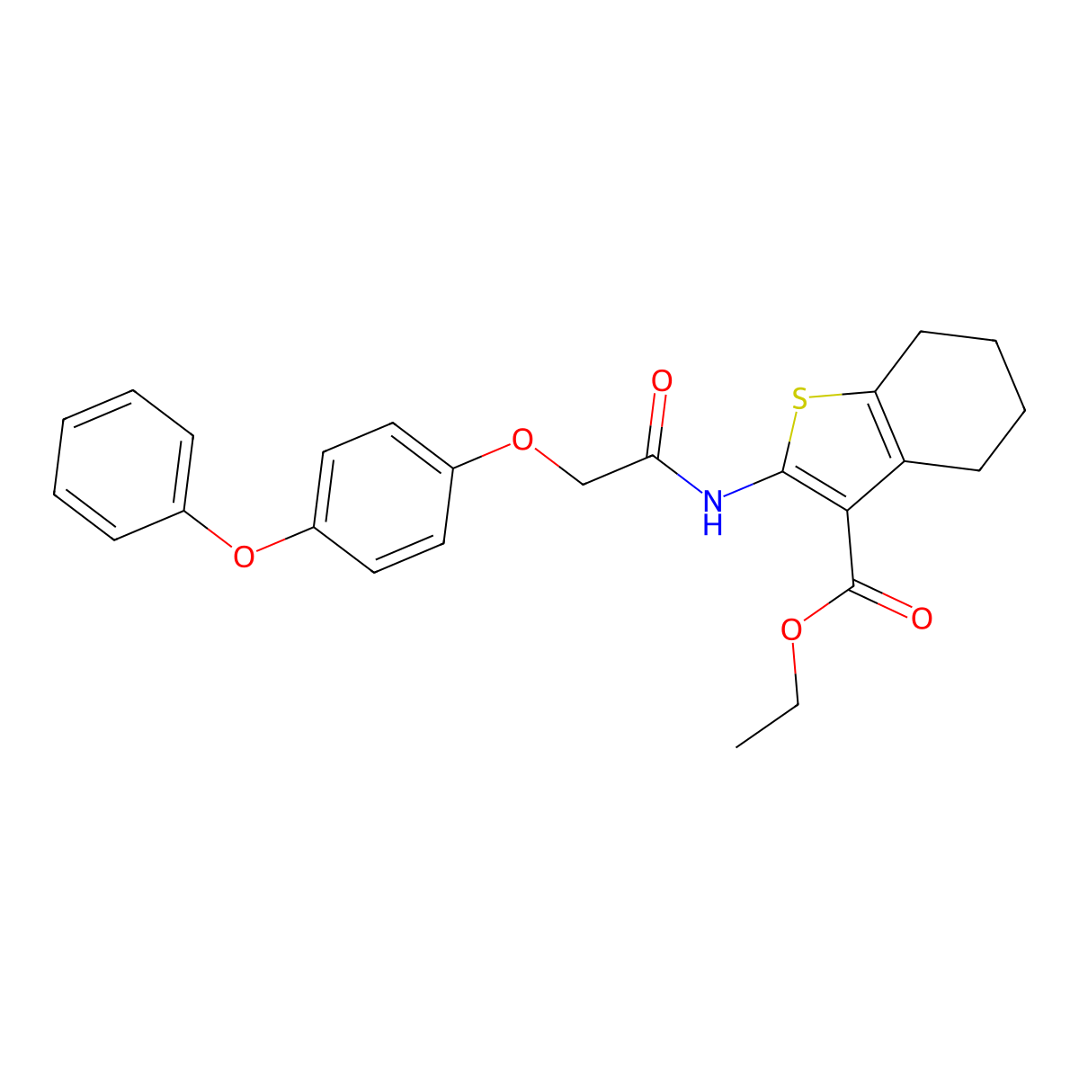 Ethyl 2-{[(4-phenoxyphenoxy)acetyl]amino}-4,5,6,7-tetrahydro-1-benzothiophene-3-carboxylate molecular structure, CAS 325821-15-6