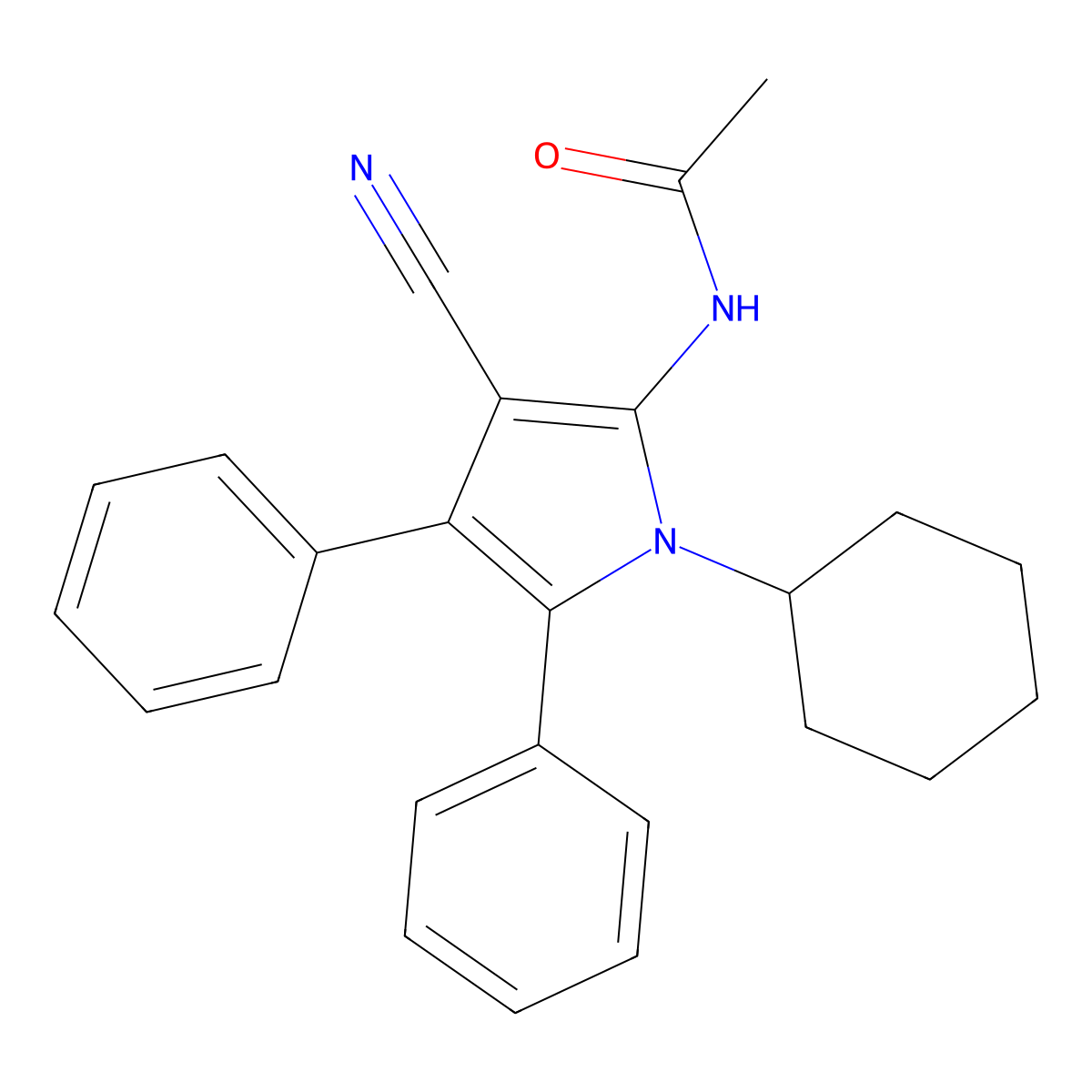 N-(3-cyano-1-cyclohexyl-4,5-diphenylpyrrol-2-yl)acetamide molecular structure, CAS 325822-13-7