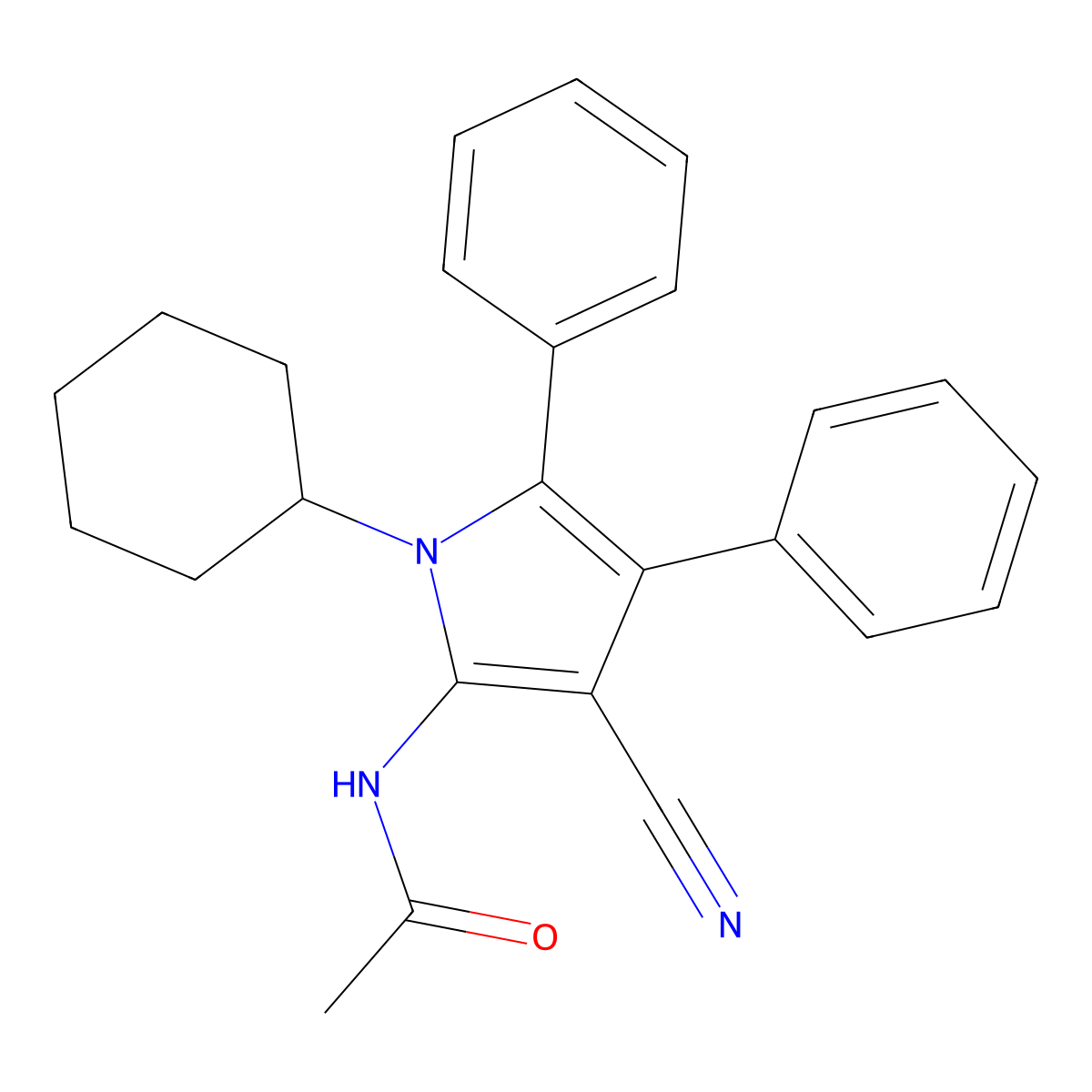 N-(3-cyano-1-cyclohexyl-4,5-diphenylpyrrol-2-yl)acetamide molecular structure, CAS 325822-13-7