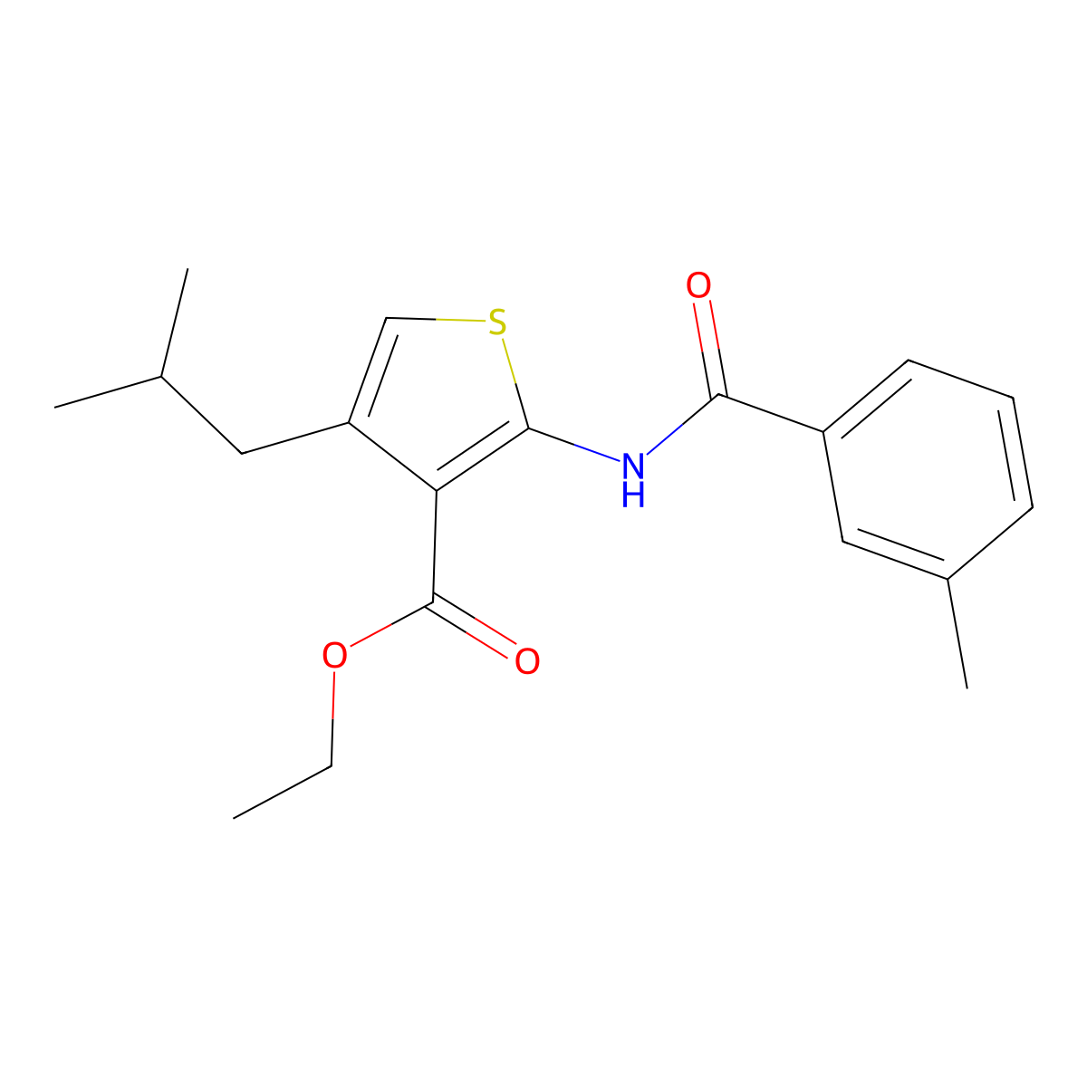 Ethyl 4-isobutyl-2-[(3-methylbenzoyl)amino]-3-thiophenecarboxylate molecular structure, CAS 325822-16-0