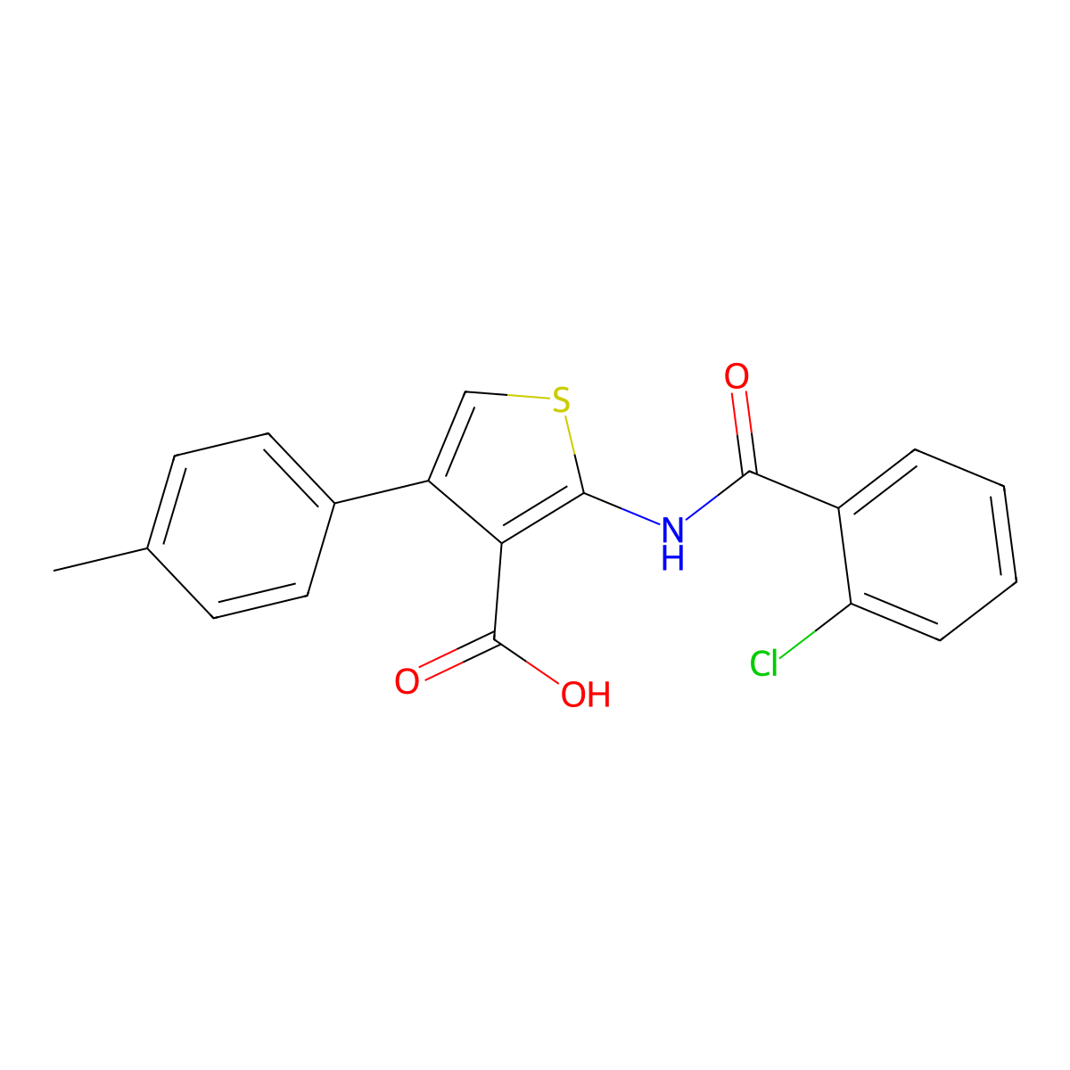 2-(2-Chlorobenzamido)-4-(p-tolyl)thiophene-3-carboxylic acid molecular structure, CAS 325822-49-9