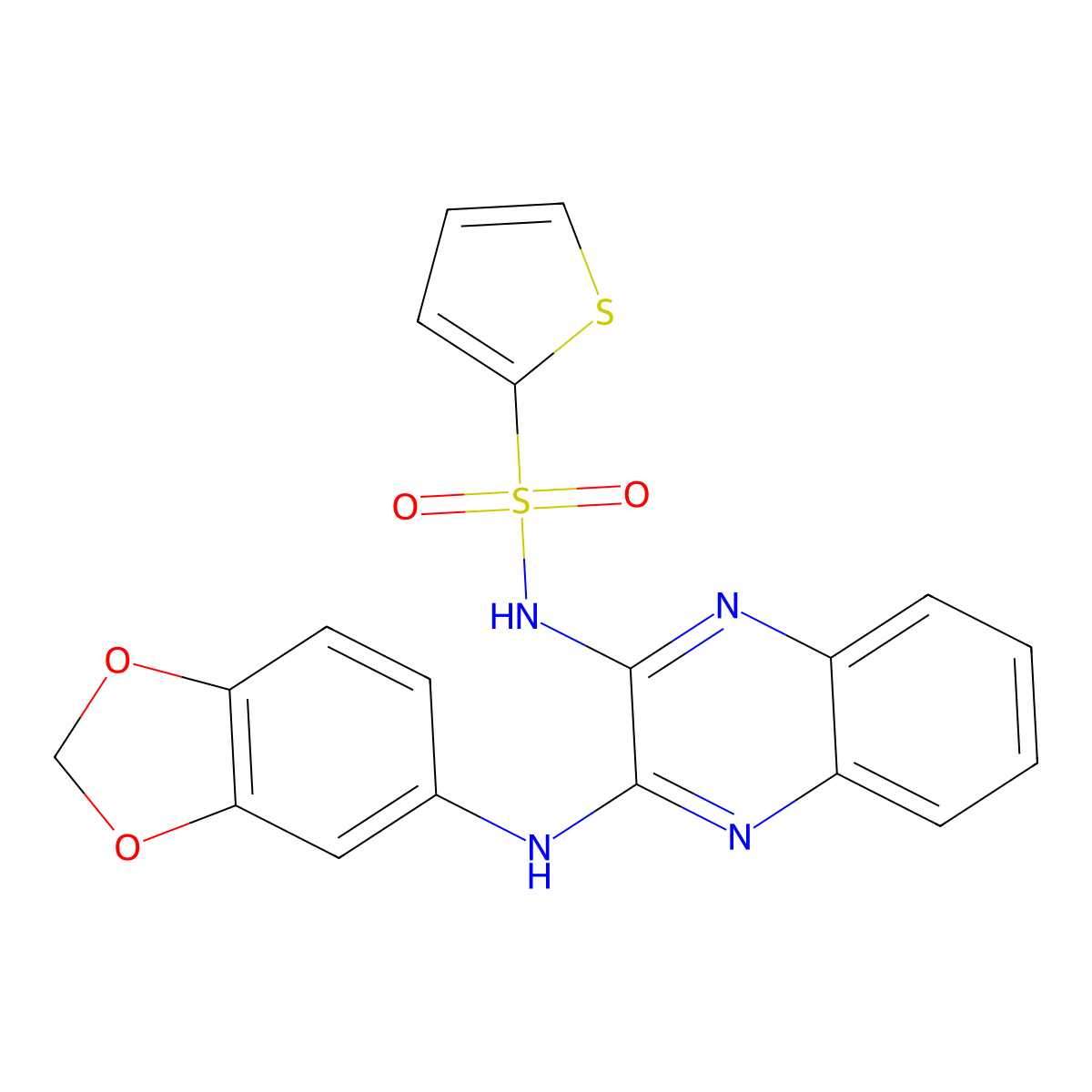 N-[3-(1,3-benzodioxol-5-ylamino)quinoxalin-2-yl]thiophene-2-sulfonamide molecular structure, CAS 325822-65-9