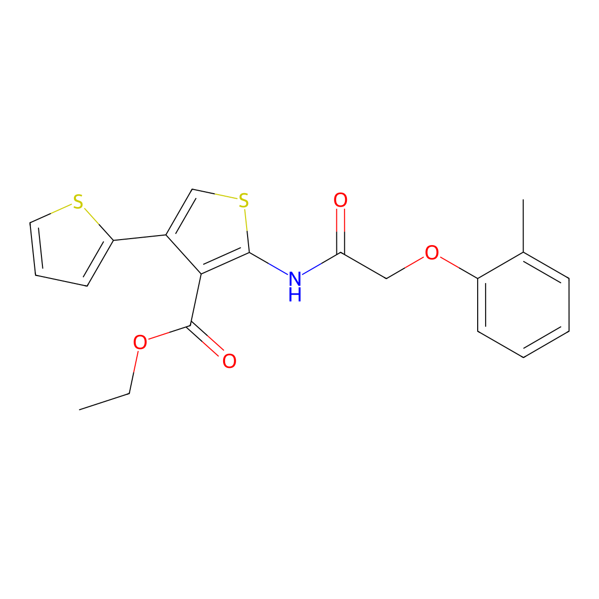 Ethyl 2-[[2-(2-methylphenoxy)acetyl]amino]-4-thiophen-2-ylthiophene-3-carboxylate molecular structure, CAS 325823-26-5