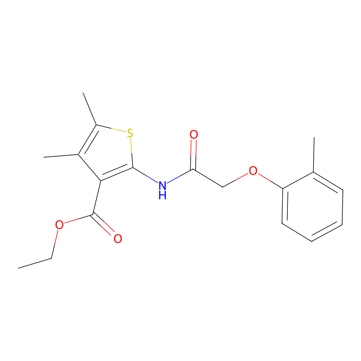 Ethyl 4,5-dimethyl-2-{[(2-methylphenoxy)acetyl]amino}thiophene-3-carboxylate molecular structure, CAS 325823-42-5