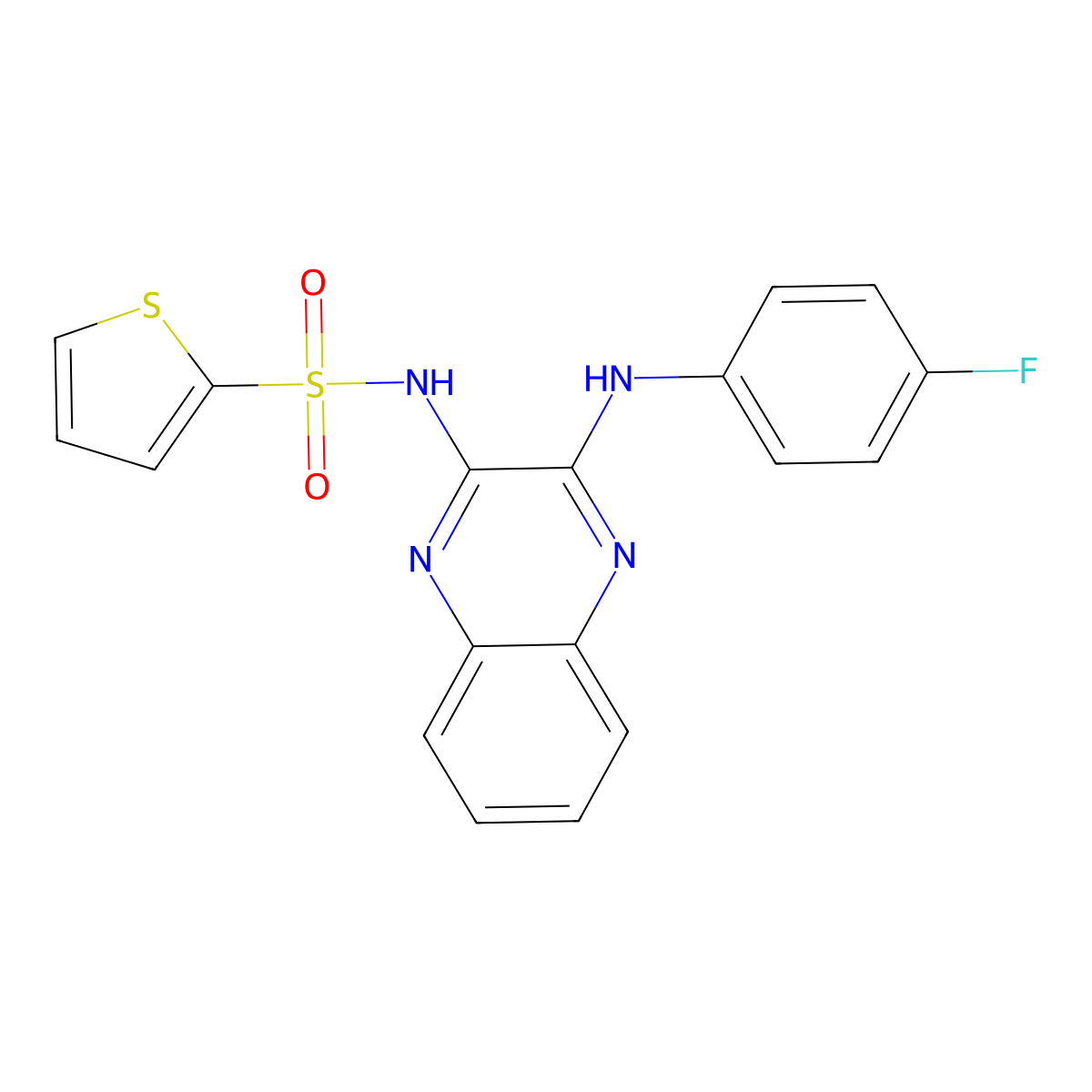 N-(3-((4-fluorophenyl)amino)quinoxalin-2-yl)thiophene-2-sulfonamide molecular structure, CAS 325830-53-3