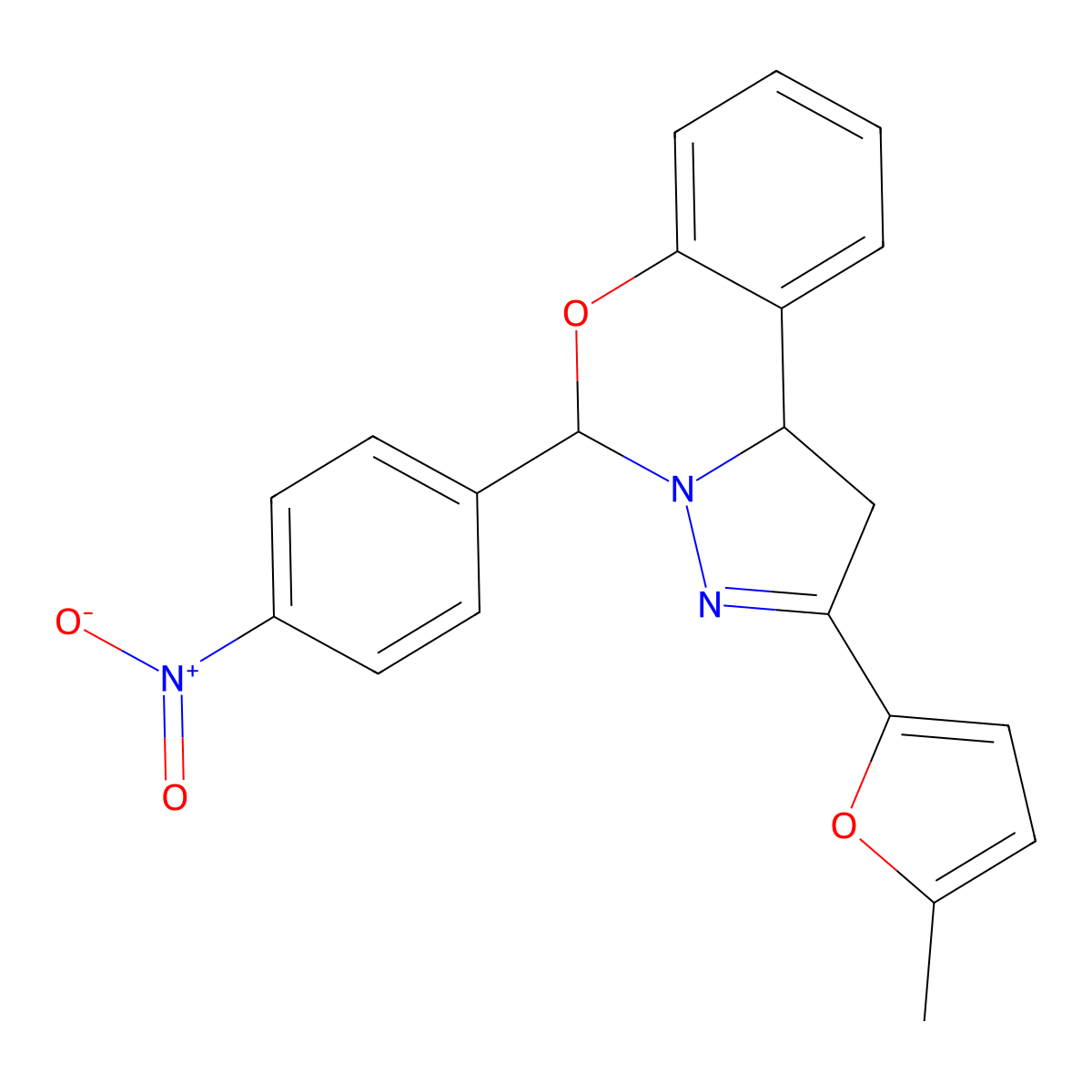 2-(5-Methylfuran-2-yl)-5-(4-nitrophenyl)-1,10b-dihydropyrazolo[1,5-c][1,3]benzoxazine molecular structure, CAS 325831-46-7