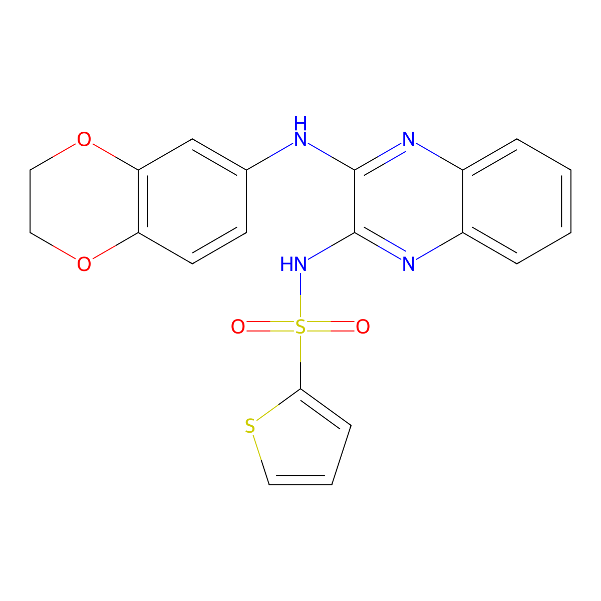 N-[3-(2,3-dihydro-1,4-benzodioxin-6-ylamino)quinoxalin-2-yl]thiophene-2-sulfonamide molecular structure, CAS 325831-85-4