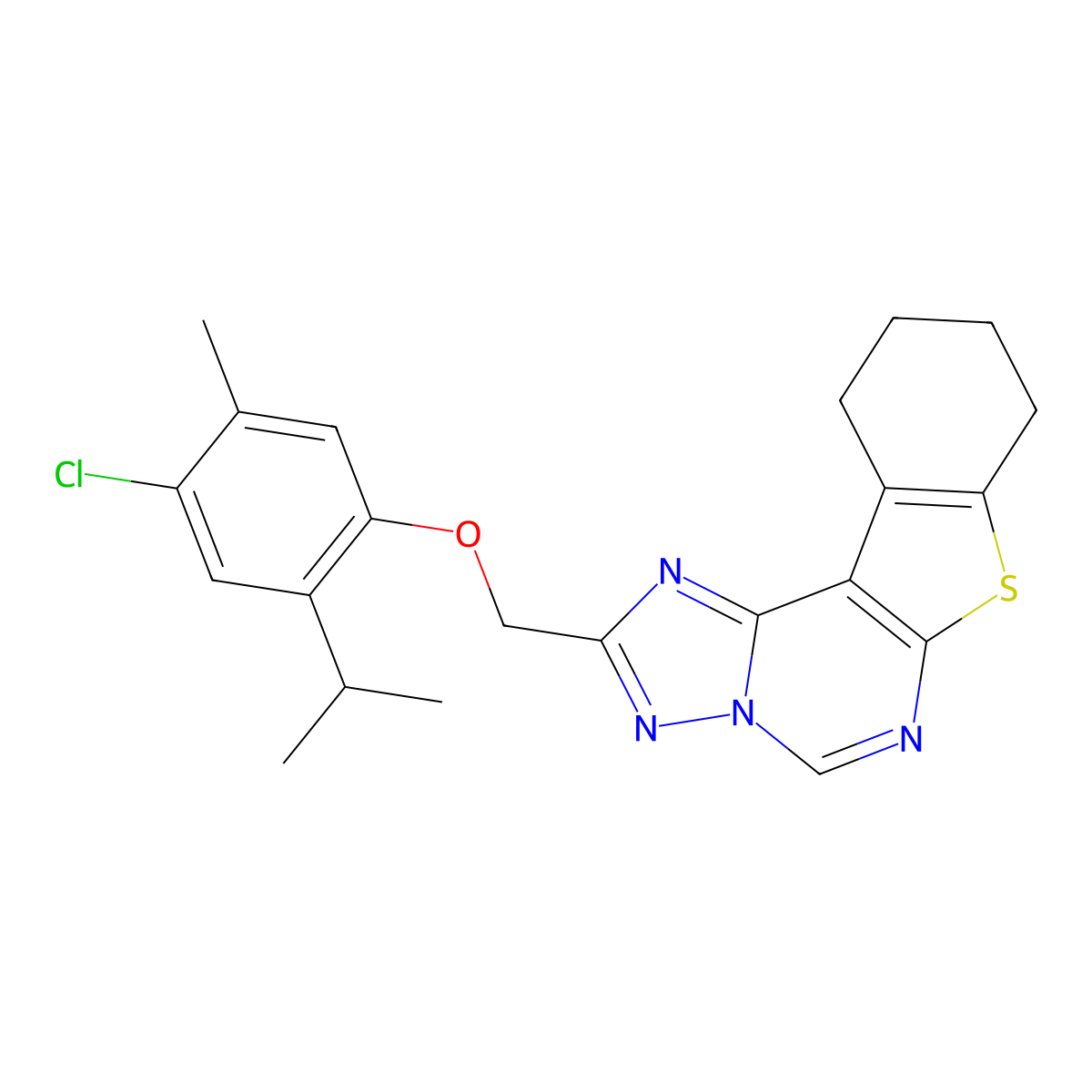 2-({[4-Chloro-5-methyl-2-(1-methylethyl)phenyl]oxy}methyl)-8,9,10,11-tetrahydro[1]benzothieno[3,2-e][1,2,4]triazolo[1,5-c]pyrimidine molecular structure, CAS 325831-87-6