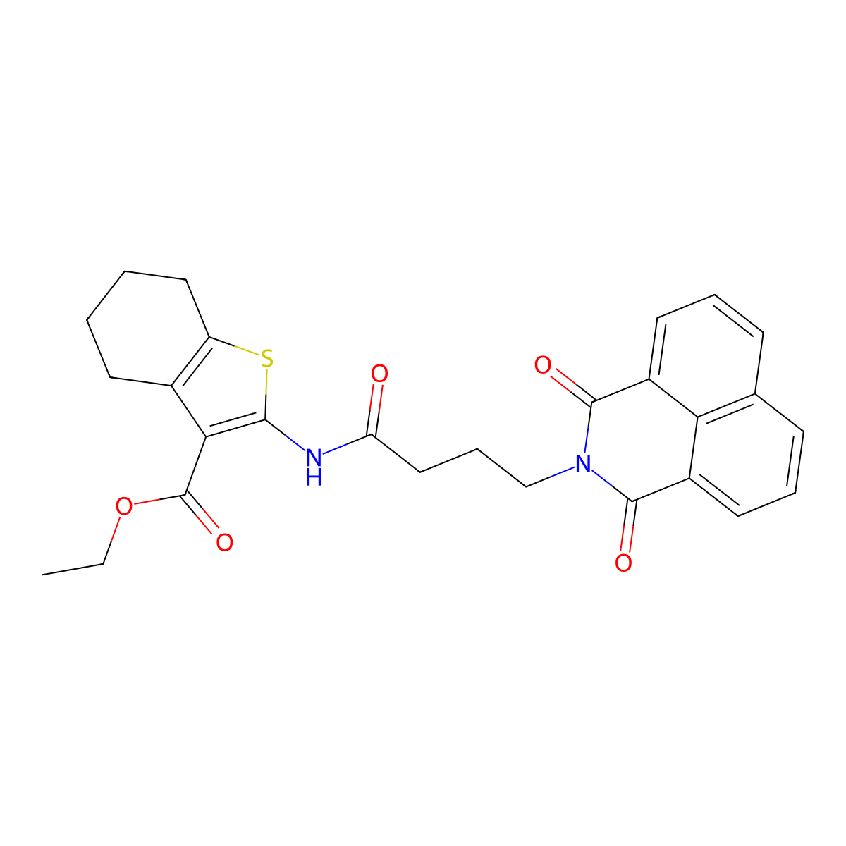 Ethyl 2-[4-(1,3-dioxobenzo[de]isoquinolin-2-yl)butanoylamino]-4,5,6,7-tetrahydro-1-benzothiophene-3-carboxylate molecular structure, CAS 325850-74-6