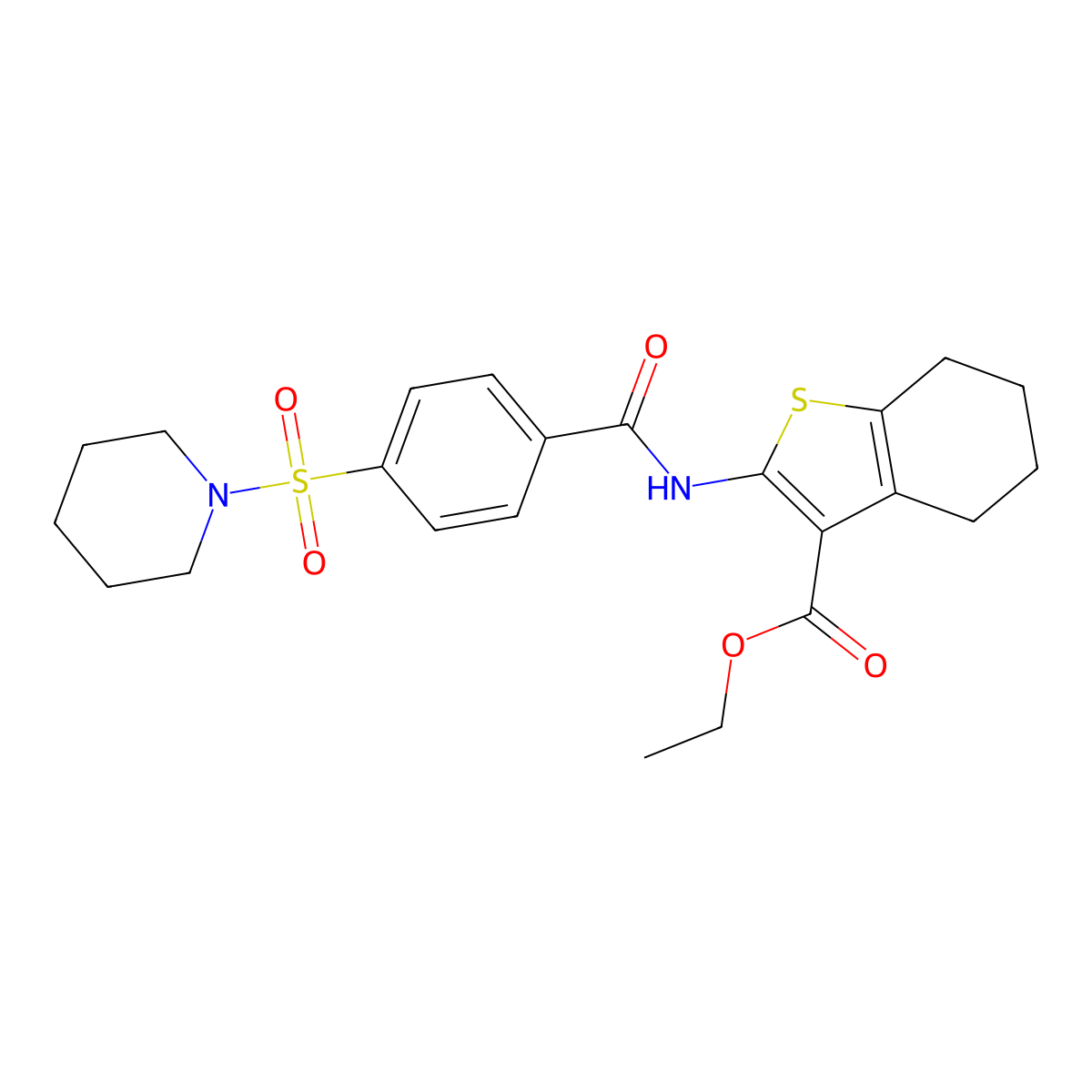 Ethyl 2-(4-(piperidin-1-ylsulfonyl)benzamido)-4,5,6,7-tetrahydrobenzo[b]thiophene-3-carboxylate molecular structure, CAS 325850-88-2