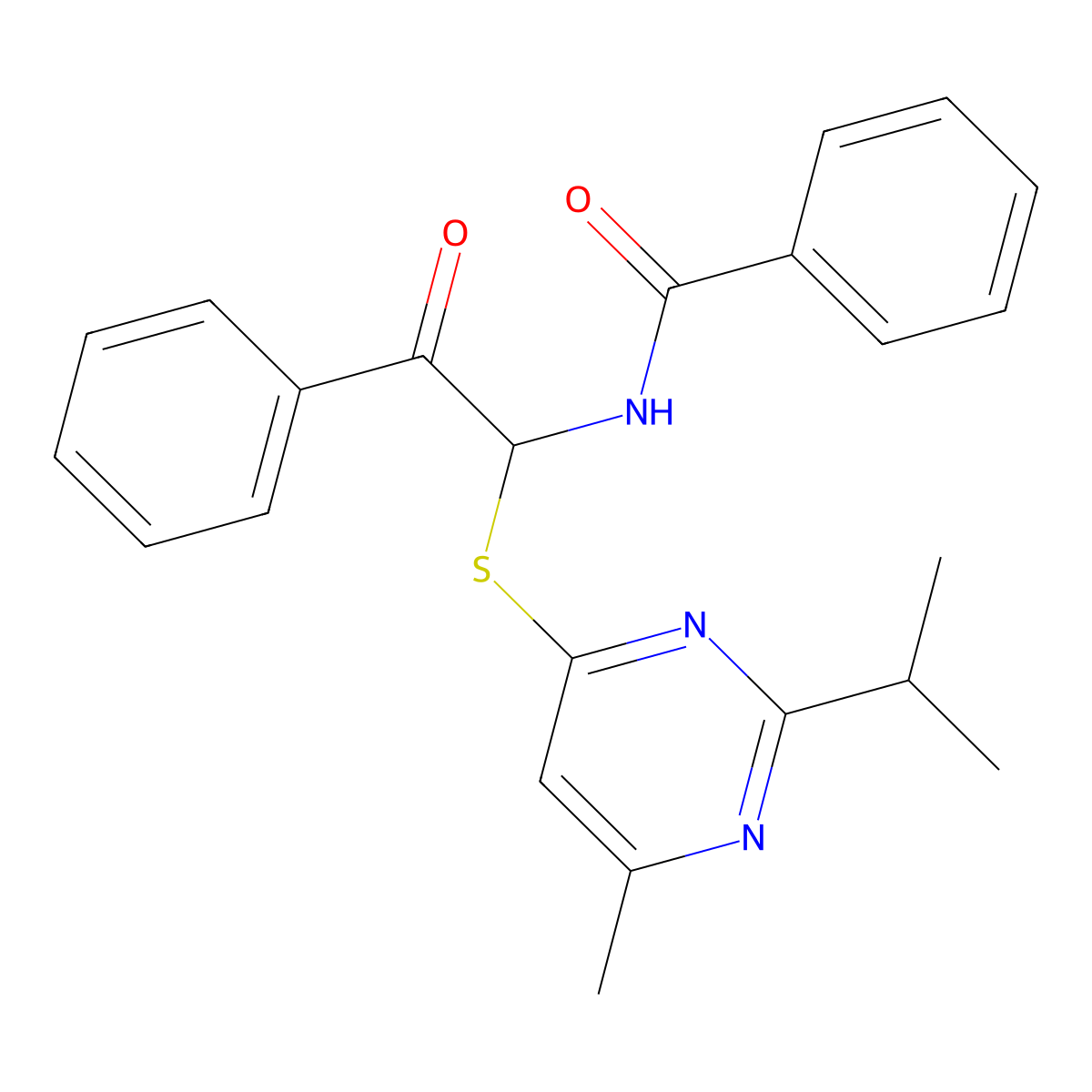 N-(1-{[6-methyl-2-(propan-2-yl)pyrimidin-4-yl]sulfanyl}-2-oxo-2-phenylethyl)benzamide molecular structure, CAS 325854-03-3