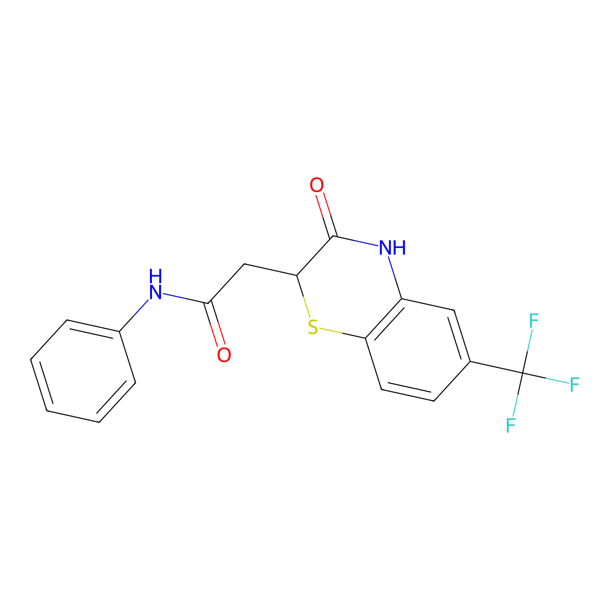 2-[3-oxo-6-(trifluoromethyl)-3,4-dihydro-2H-1,4-benzothiazin-2-yl]-N-phenylacetamide molecular structure, CAS 325854-83-9