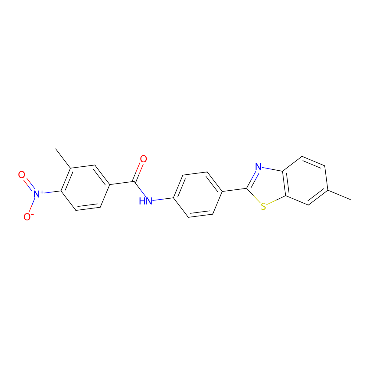 3-Methyl-N-[4-(6-methyl-benzothiazol-2-yl)-phenyl]-4-nitro-benzamide molecular structure, CAS 325856-12-0