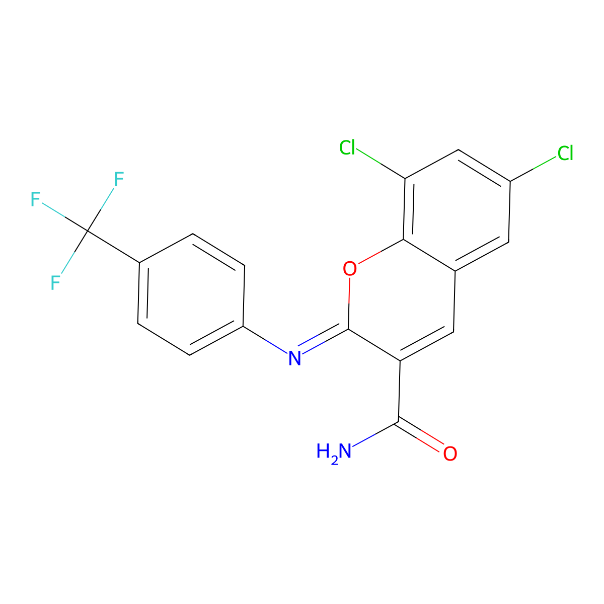 (2Z)-6,8-dichloro-2-{[4-(trifluoromethyl)phenyl]imino}-2H-chromene-3-carboxamide molecular structure, CAS 325857-16-7