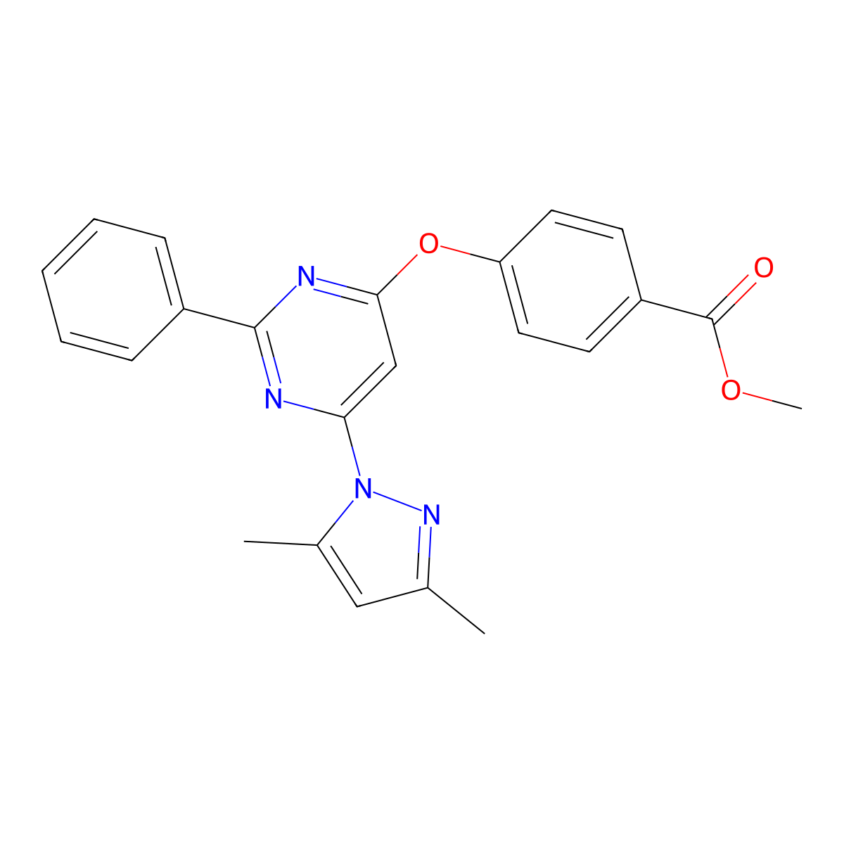 Methyl 4-((6-(3,5-dimethyl-1H-pyrazol-1-yl)-2-phenylpyrimidin-4-yl)oxy)benzoate molecular structure, CAS 325954-74-3