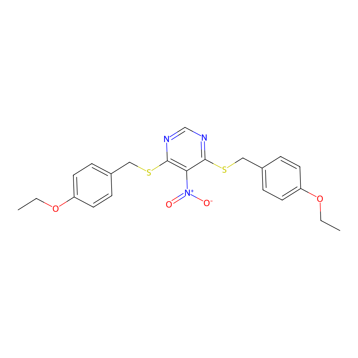 4,6-Bis(4-ethoxybenzylthio)-5-nitropyrimidine molecular structure, CAS 325957-76-4