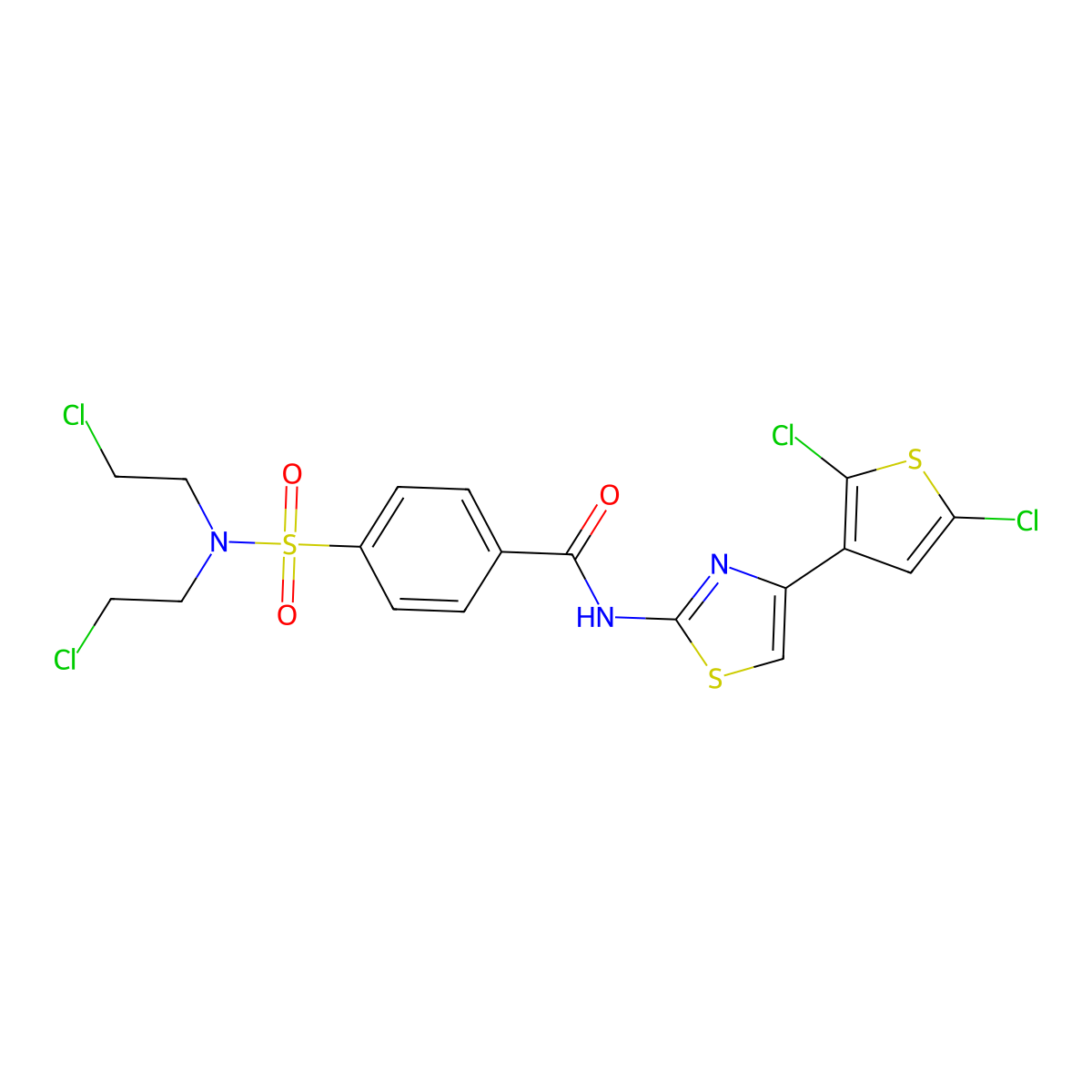 4-[bis(2-chloroethyl)sulfamoyl]-N-[4-(2,5-dichlorothiophen-3-yl)-1,3-thiazol-2-yl]benzamide molecular structure, CAS 325977-04-6