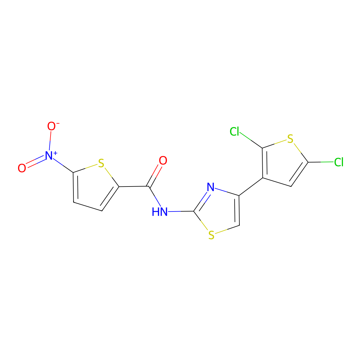 N-[4-(2,5-dichlorothiophen-3-yl)-1,3-thiazol-2-yl]-5-nitrothiophene-2-carboxamide molecular structure, CAS 325977-07-9