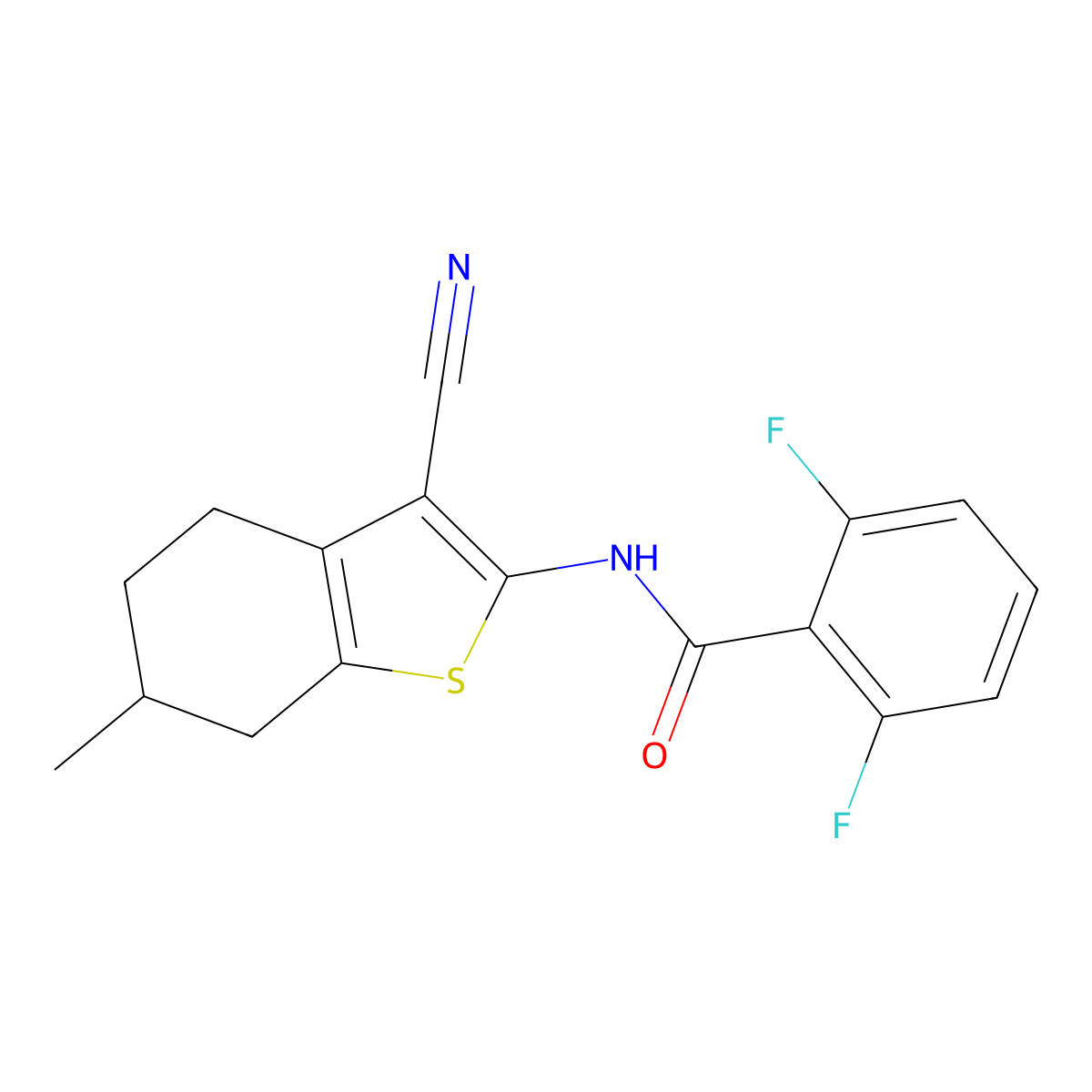 N-(3-cyano-6-methyl-4,5,6,7-tetrahydro-1-benzothiophen-2-yl)-2,6-difluorobenzamide molecular structure, CAS 325977-20-6