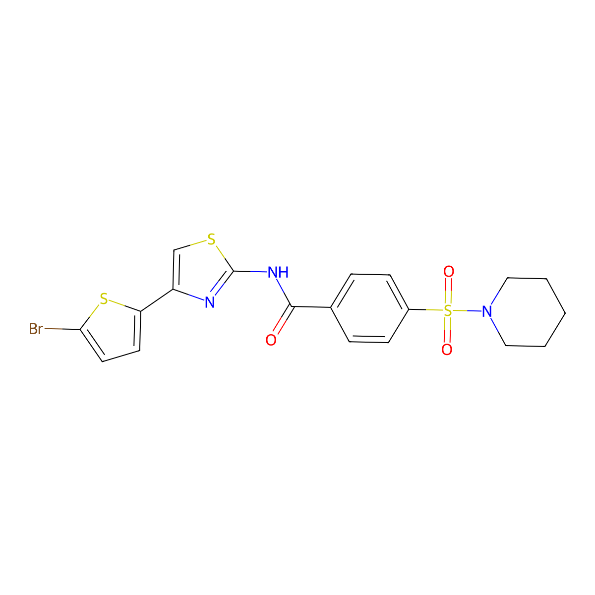 N-(4-(5-bromothiophen-2-yl)thiazol-2-yl)-4-(piperidin-1-ylsulfonyl)benzamide molecular structure, CAS 325977-30-8