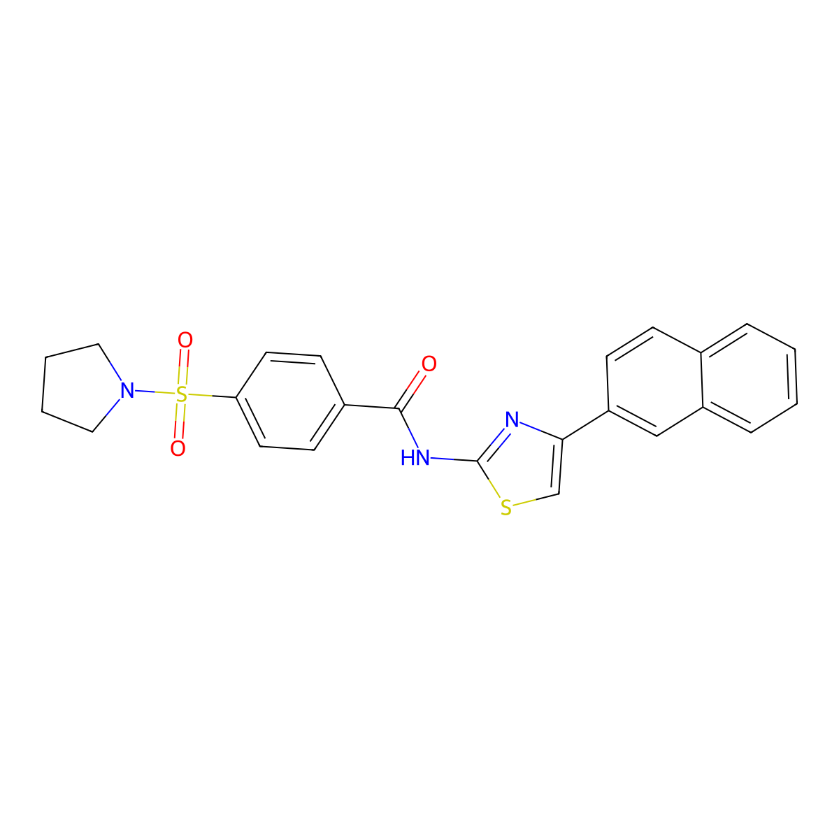 N-(4-(naphthalen-2-yl)thiazol-2-yl)-4-(pyrrolidin-1-ylsulfonyl)benzamide molecular structure, CAS 325977-70-6