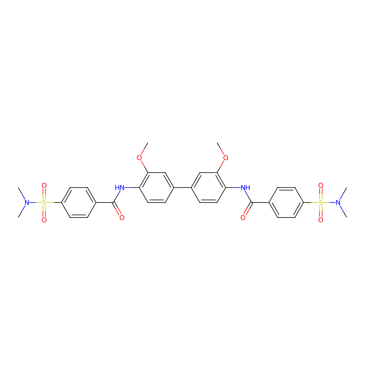4-(dimethylsulfamoyl)-N-[4-[4-[[4-(dimethylsulfamoyl)benzoyl]amino]-3-methoxyphenyl]-2-methoxyphenyl]benzamide molecular structure, CAS 325977-79-5