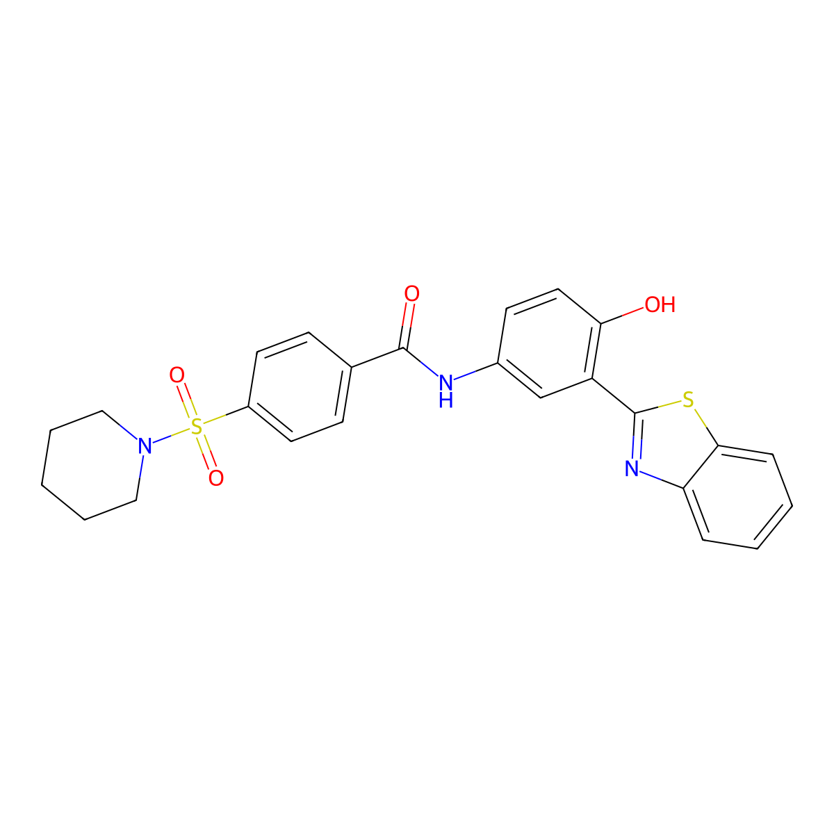 N-(3-(benzo[d]thiazol-2-yl)-4-hydroxyphenyl)-4-(piperidin-1-ylsulfonyl)benzamide molecular structure, CAS 325977-98-8