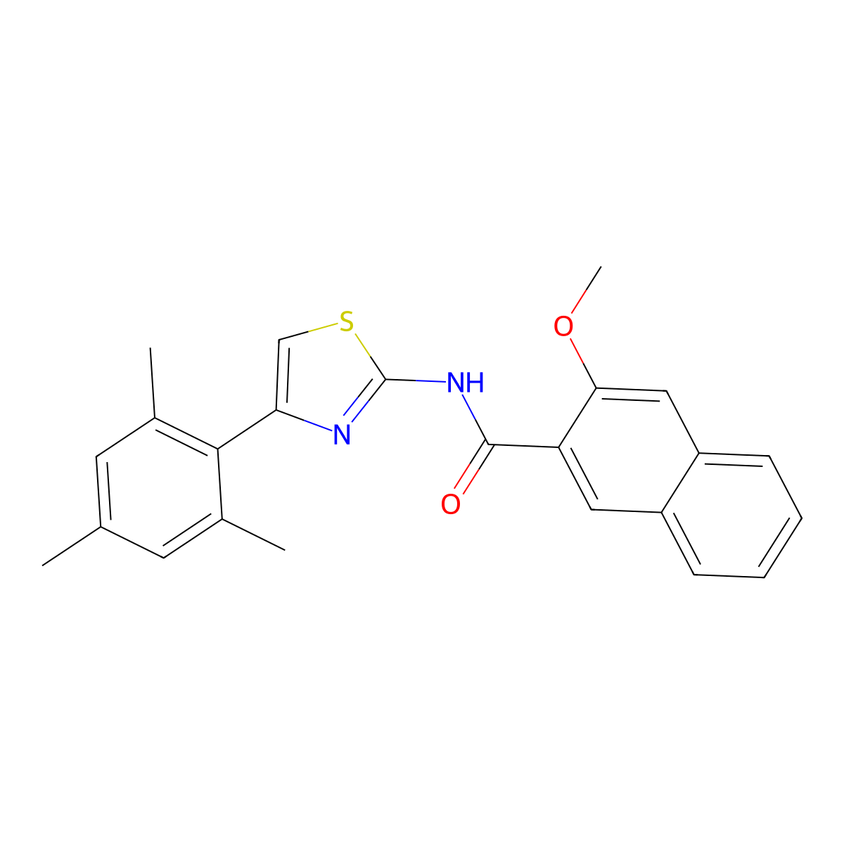 3-methoxy-N-[4-(2,4,6-trimethylphenyl)-1,3-thiazol-2-yl]naphthalene-2-carboxamide molecular structure, CAS 325978-54-9