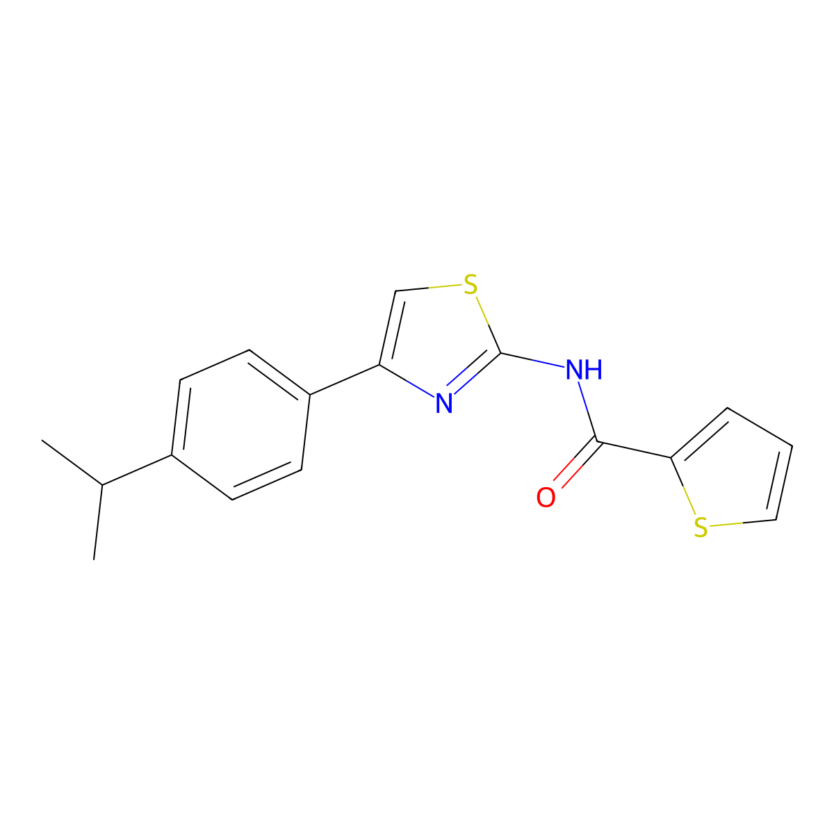 N-[4-(4-propan-2-ylphenyl)-1,3-thiazol-2-yl]thiophene-2-carboxamide molecular structure, CAS 325978-67-4