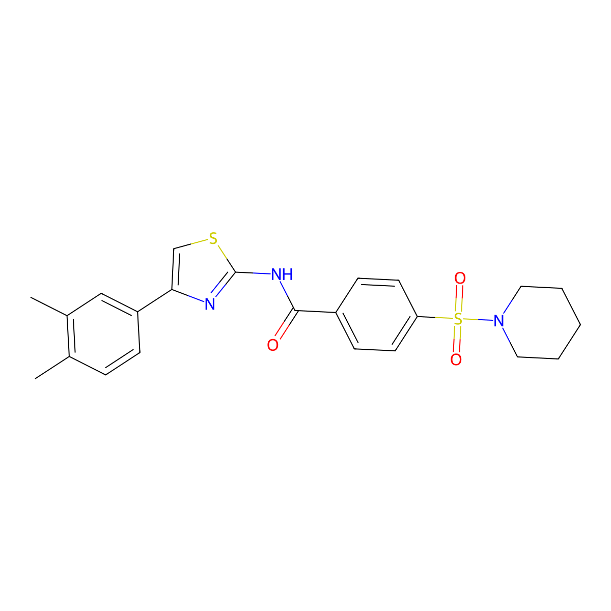 N-(4-(3,4-dimethylphenyl)thiazol-2-yl)-4-(piperidin-1-ylsulfonyl)benzamide molecular structure, CAS 325978-89-0