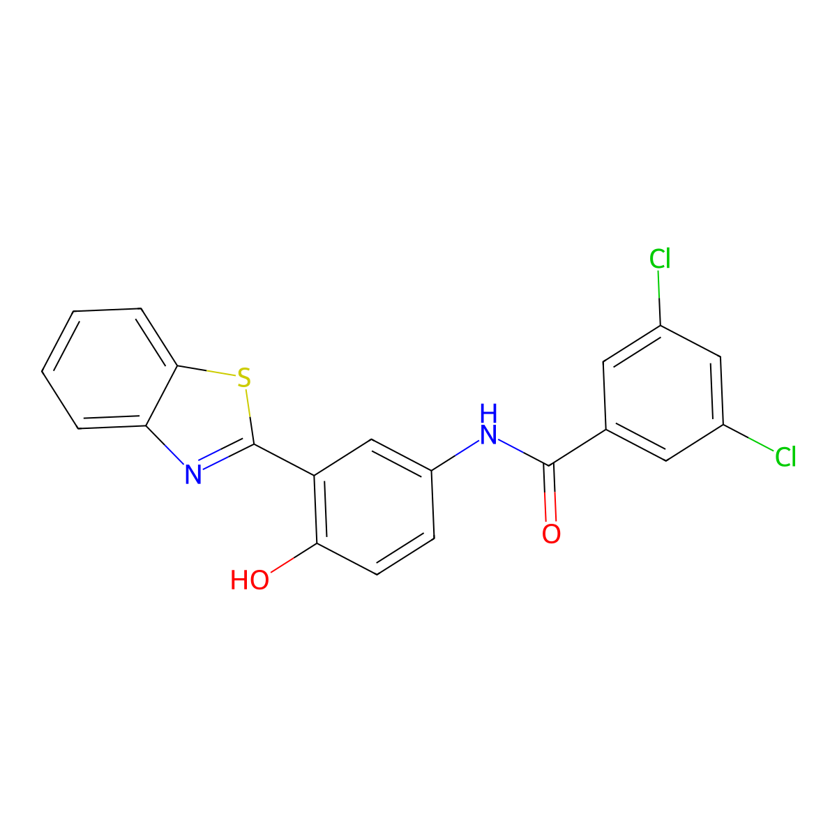 N-(3-(benzo[d]thiazol-2-yl)-4-hydroxyphenyl)-3,5-dichlorobenzamide molecular structure, CAS 325979-32-6