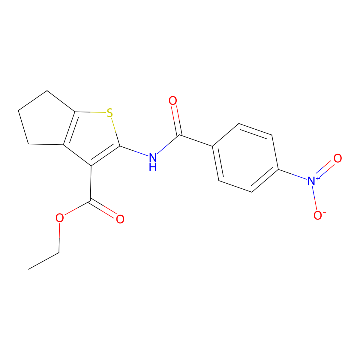 ethyl 2-{[(4-nitrophenyl)carbonyl]amino}-5,6-dihydro-4H-cyclopenta[b]thiophene-3-carboxylate molecular structure, CAS 325979-43-9