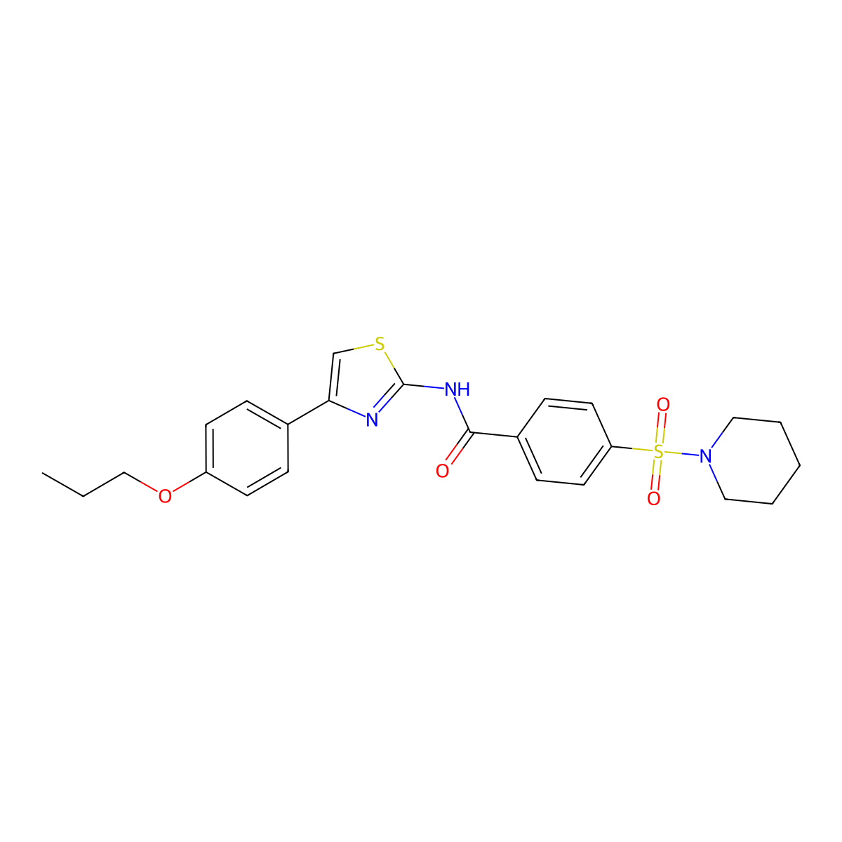 4-(piperidin-1-ylsulfonyl)-N-(4-(4-propoxyphenyl)thiazol-2-yl)benzamide molecular structure, CAS 325979-61-1