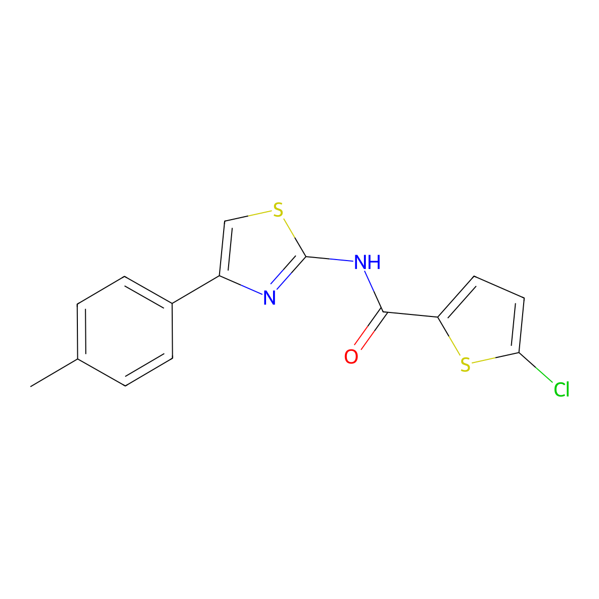 5-chloro-N-[4-(4-methylphenyl)-1,3-thiazol-2-yl]thiophene-2-carboxamide molecular structure, CAS 325979-80-4